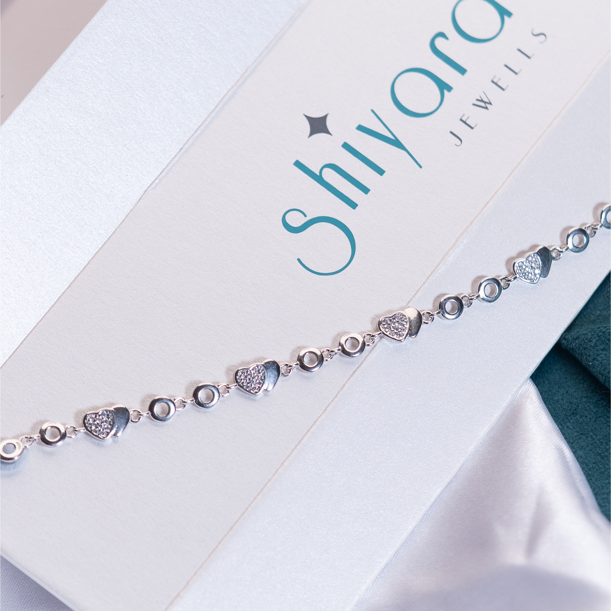 Dual Heart Link Cubic Zirconia Sterling Silver Adjustable Bracelet