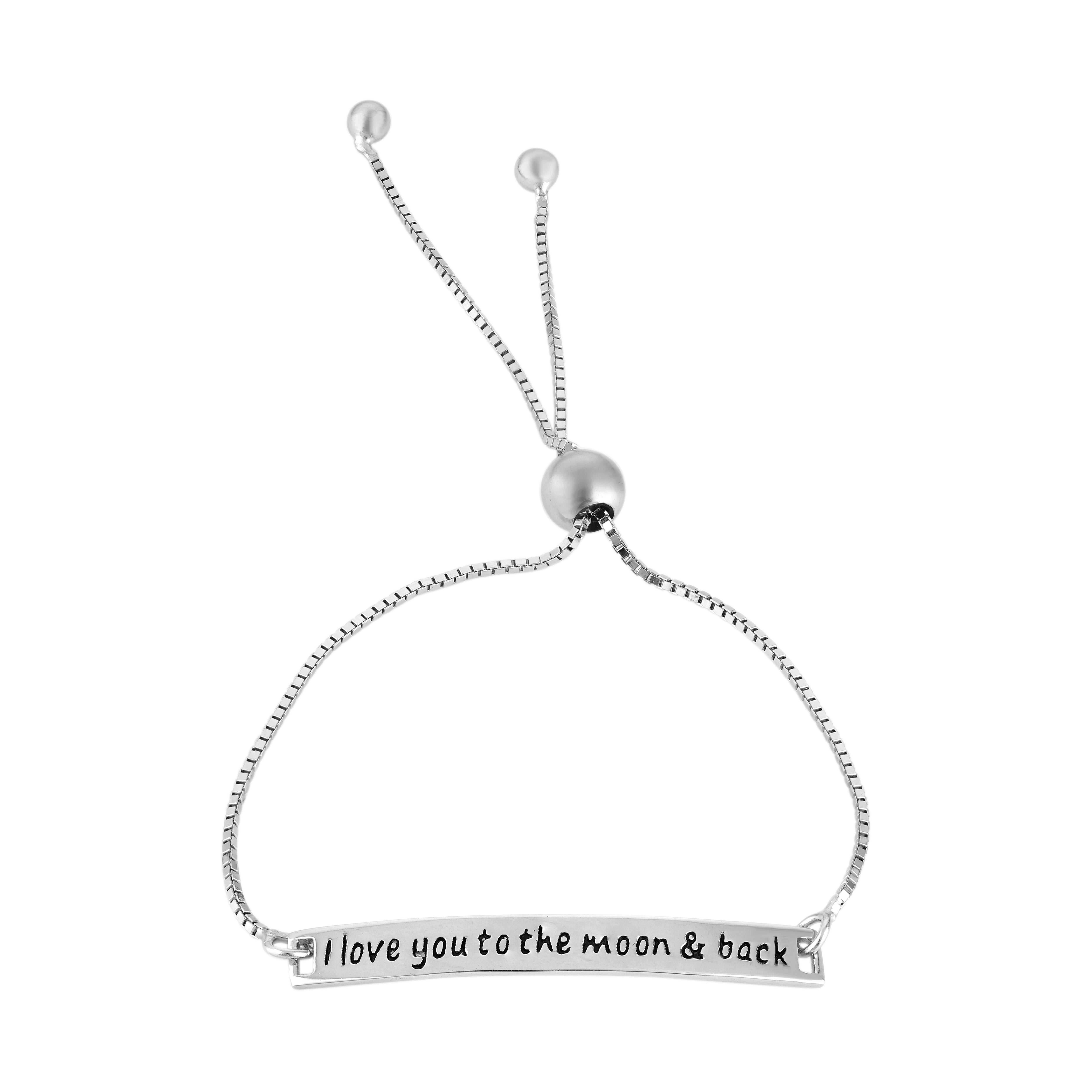 Sterling Silver Engraved Bar Bracelet with "I Love You to the Moon & Back"