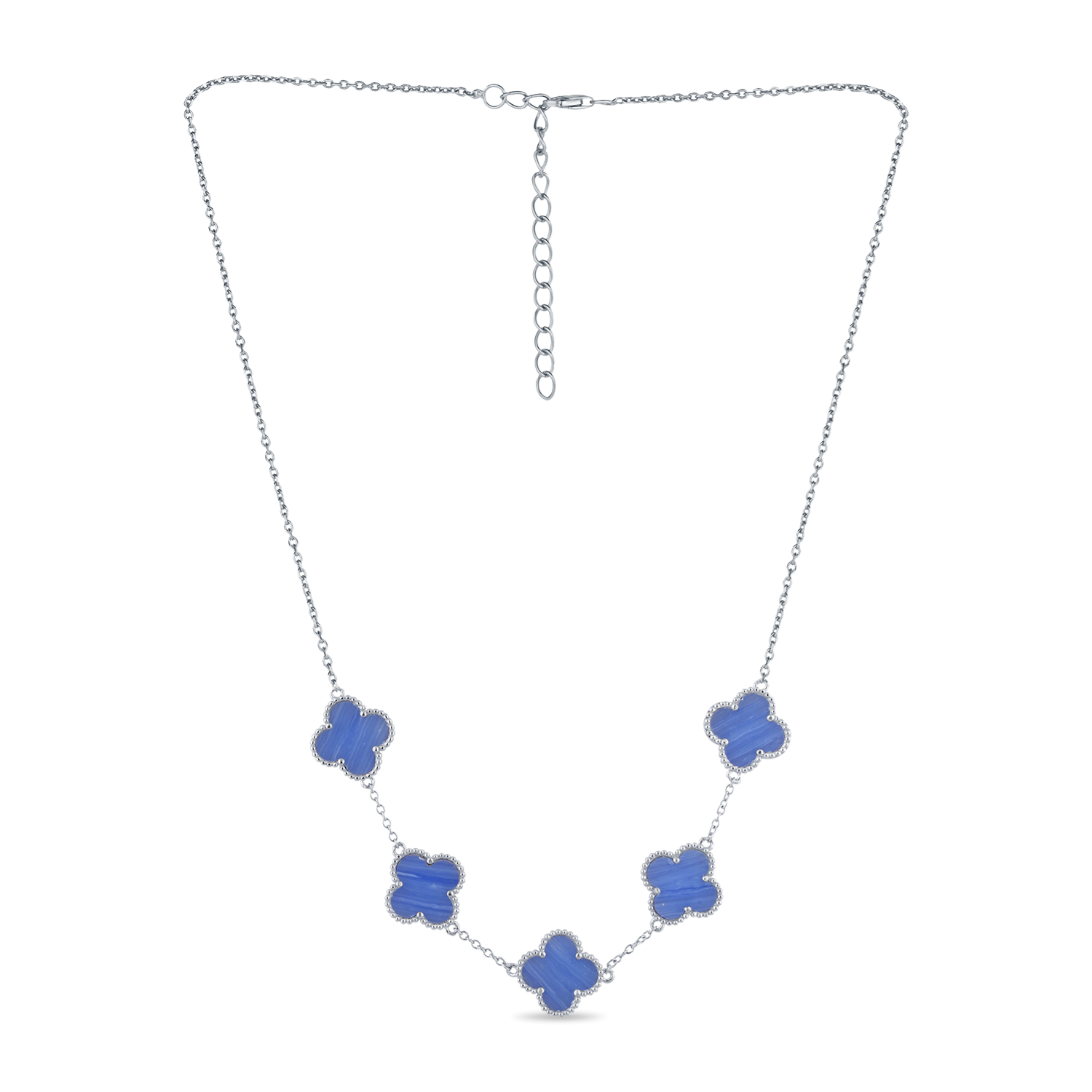 Blue Mother of Pearl Four Leaf Clover Necklace