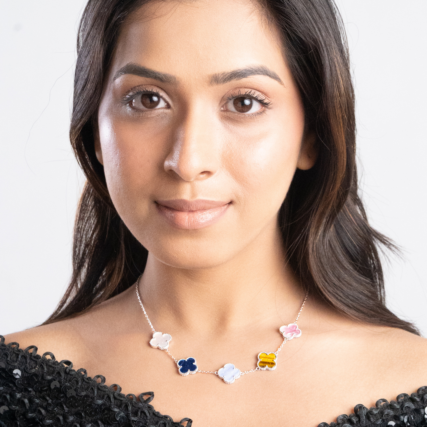 Colurful Mother of Pearl Four Leaf Clover Necklace