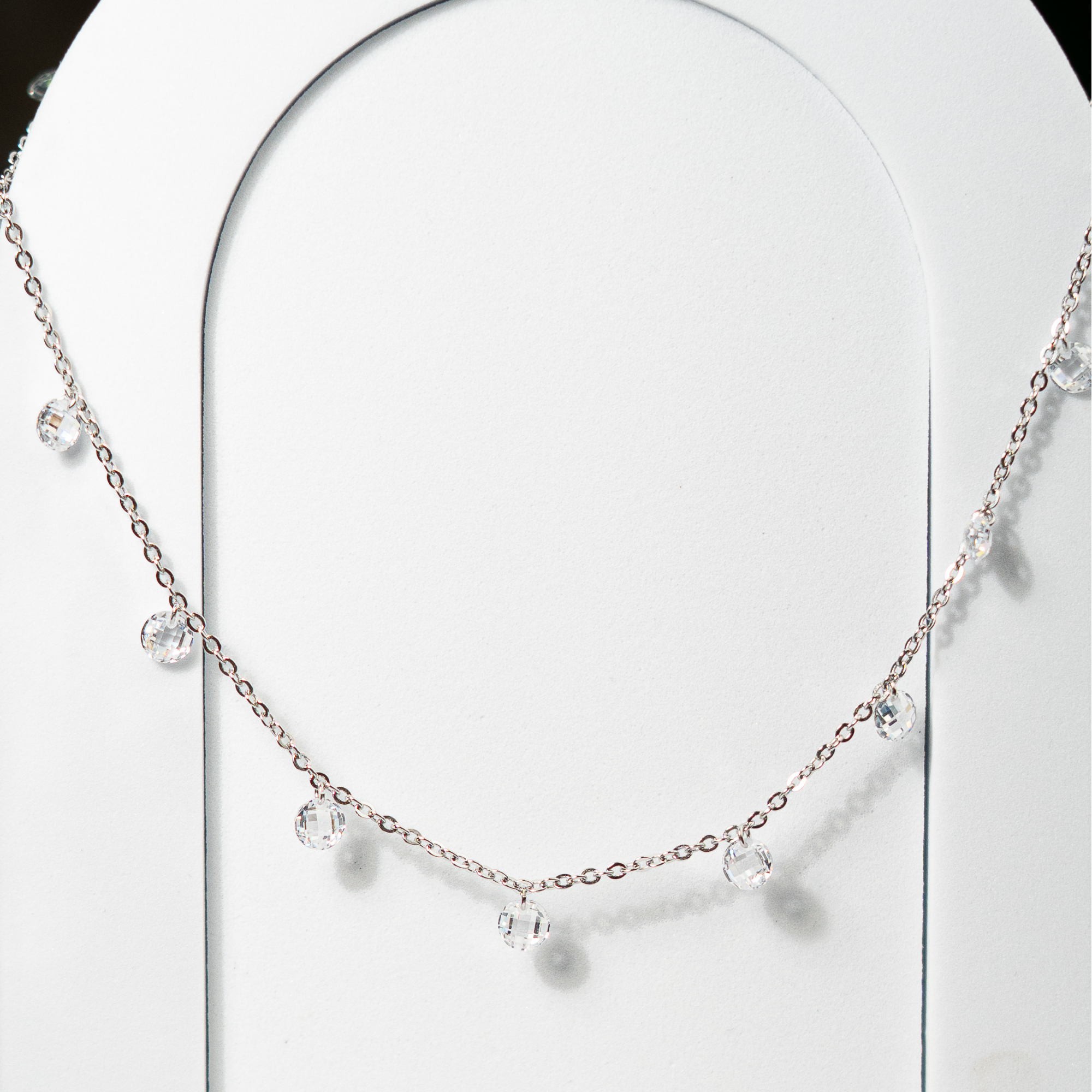 Tiny Cute Round Drop Dangling Necklaces White