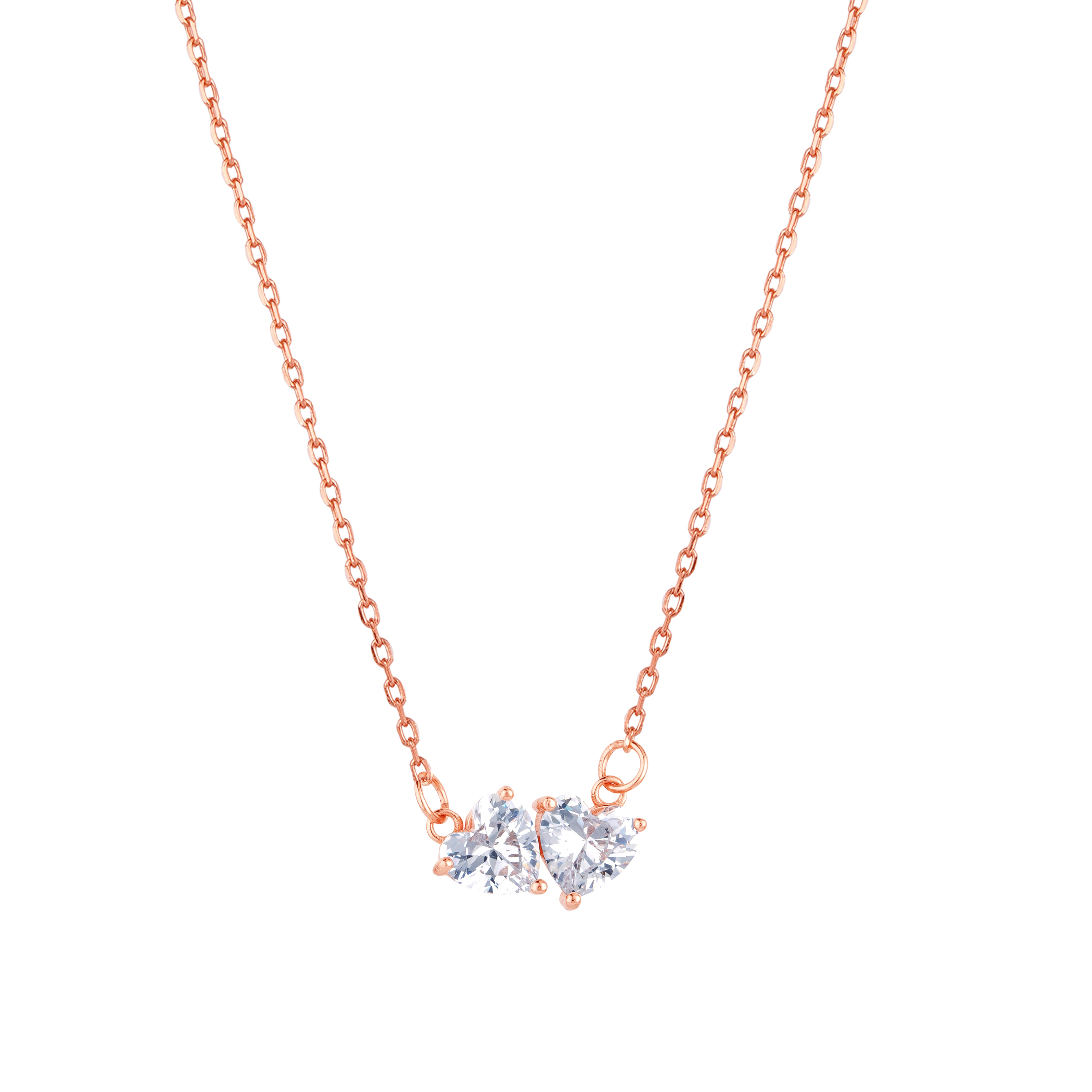 Sterling Silver Dual Heart Rosegold CZ Necklace Pendant