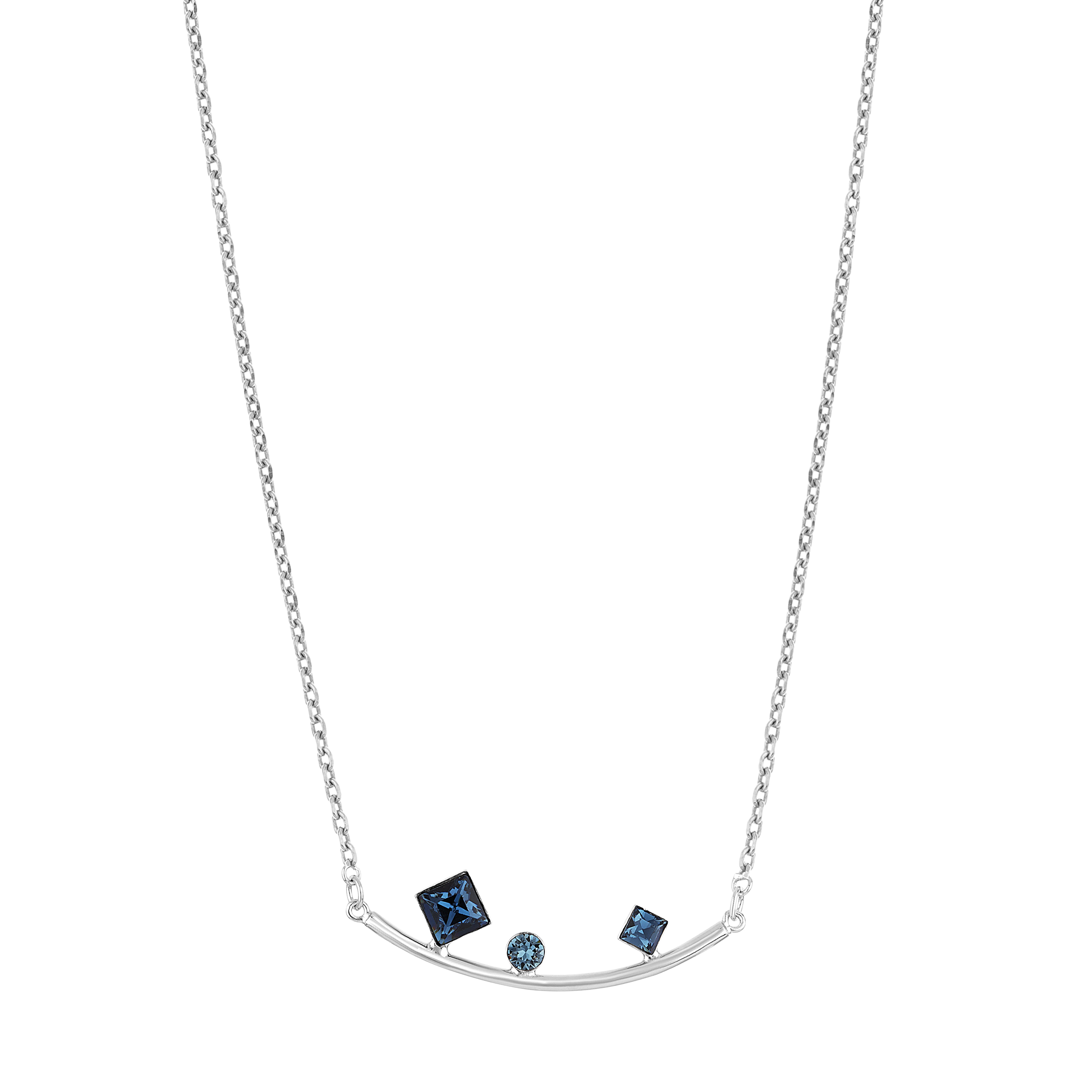925 Silver Geometric Pendant Necklace with Blue CZ Stones