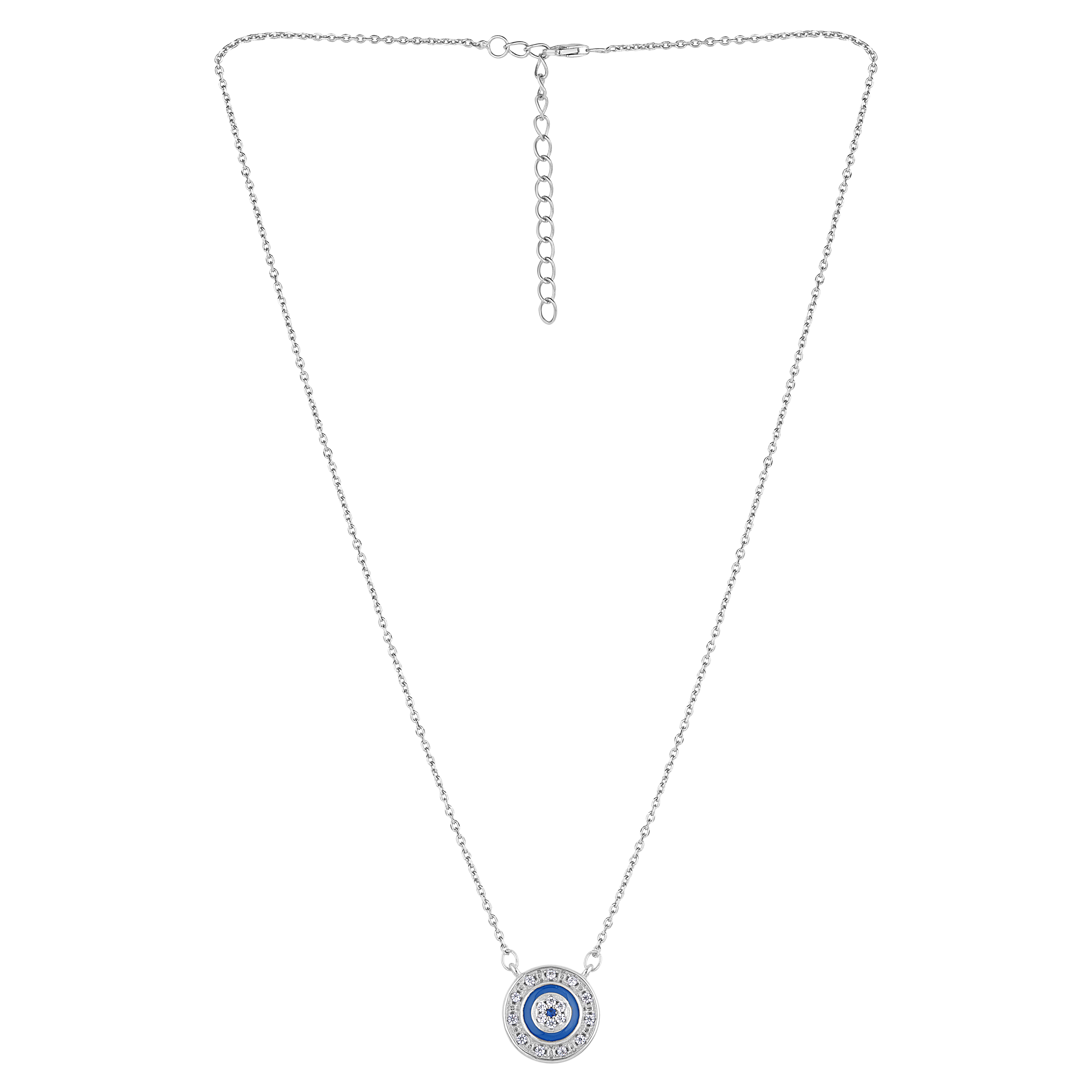 925 Sterling Silver Blue Enamel Evil Eye Pendant Necklace