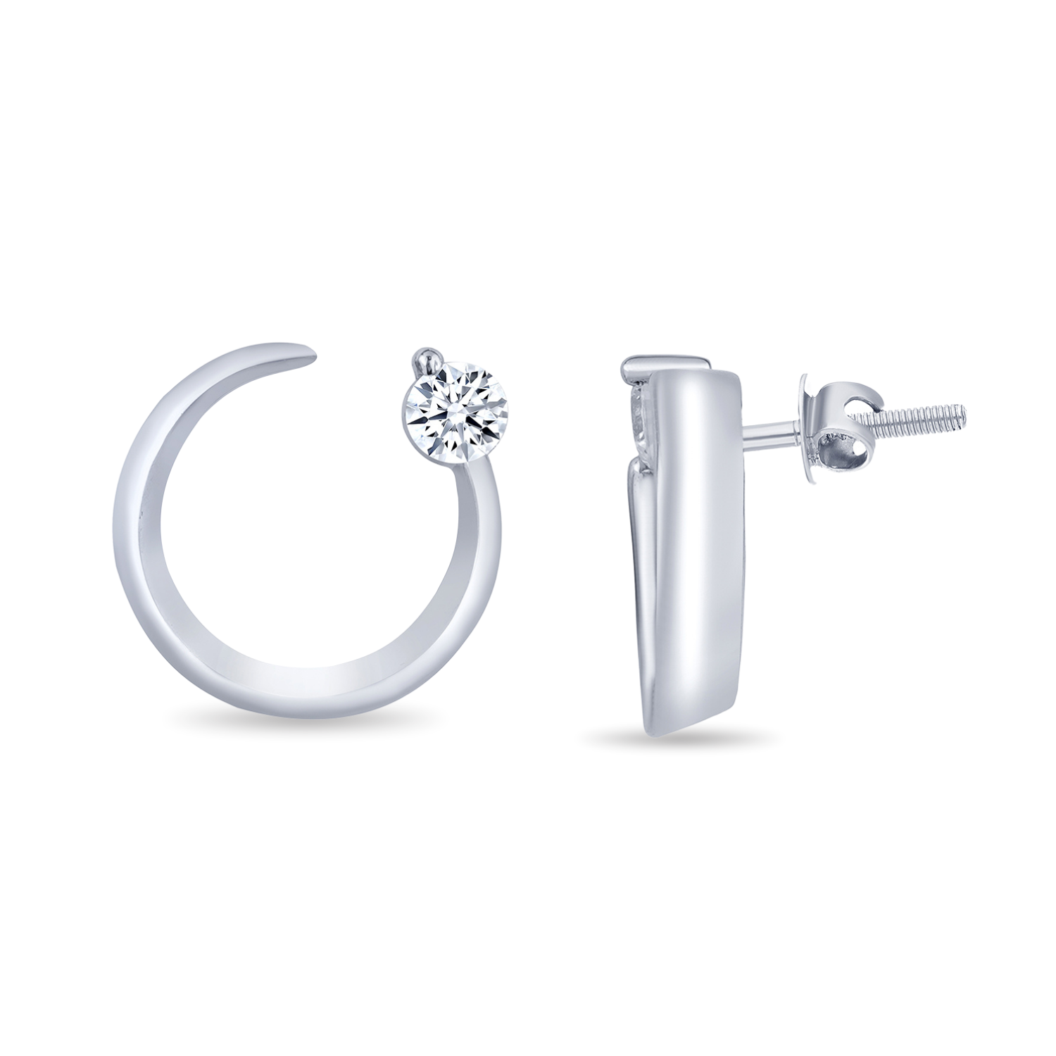 925 Sterling Silver Cubic Zrconia Circular Stud Earring Pair Rhodium