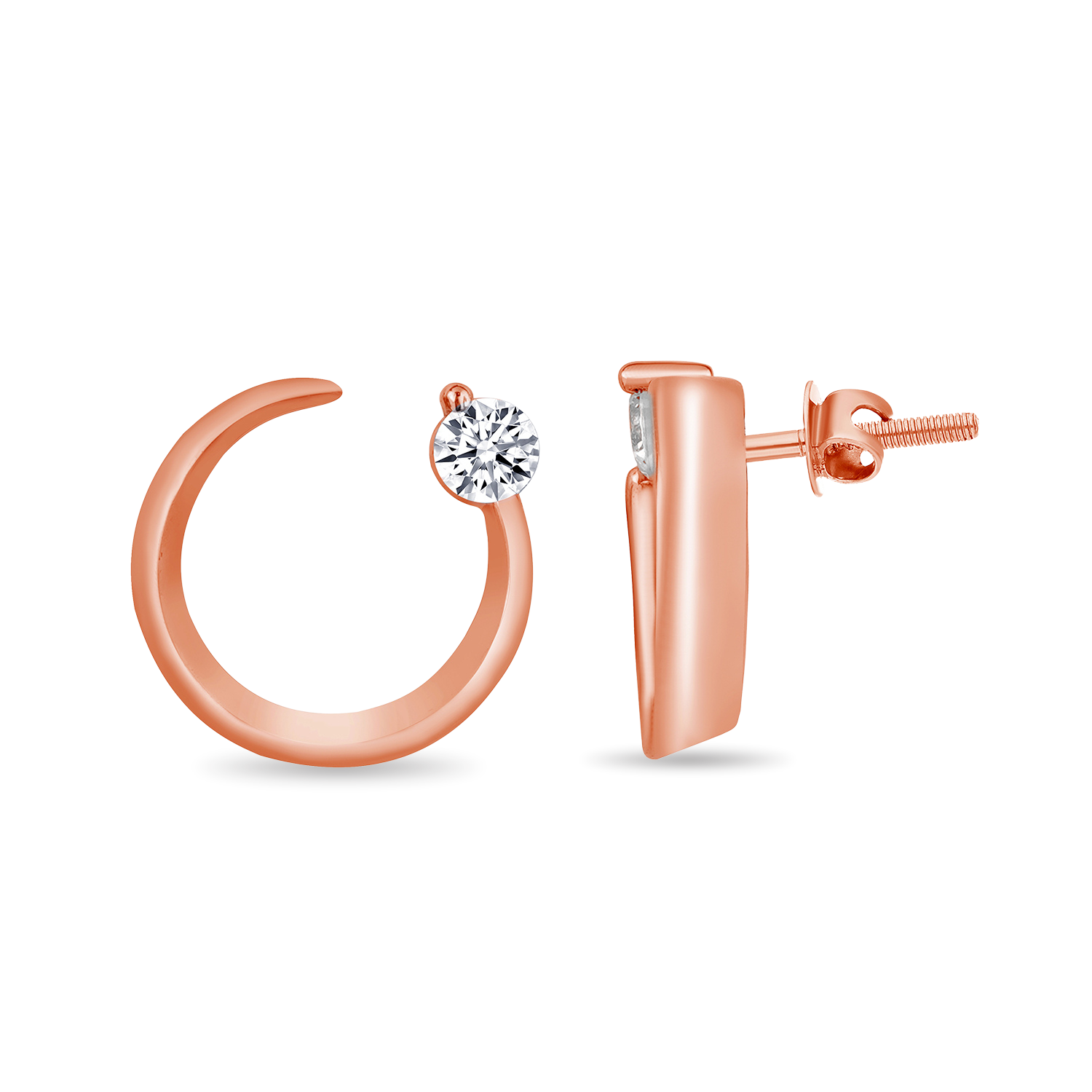 925 Sterling Silver Cubic Zrconia Circular Stud Earring Pair Rose Gold