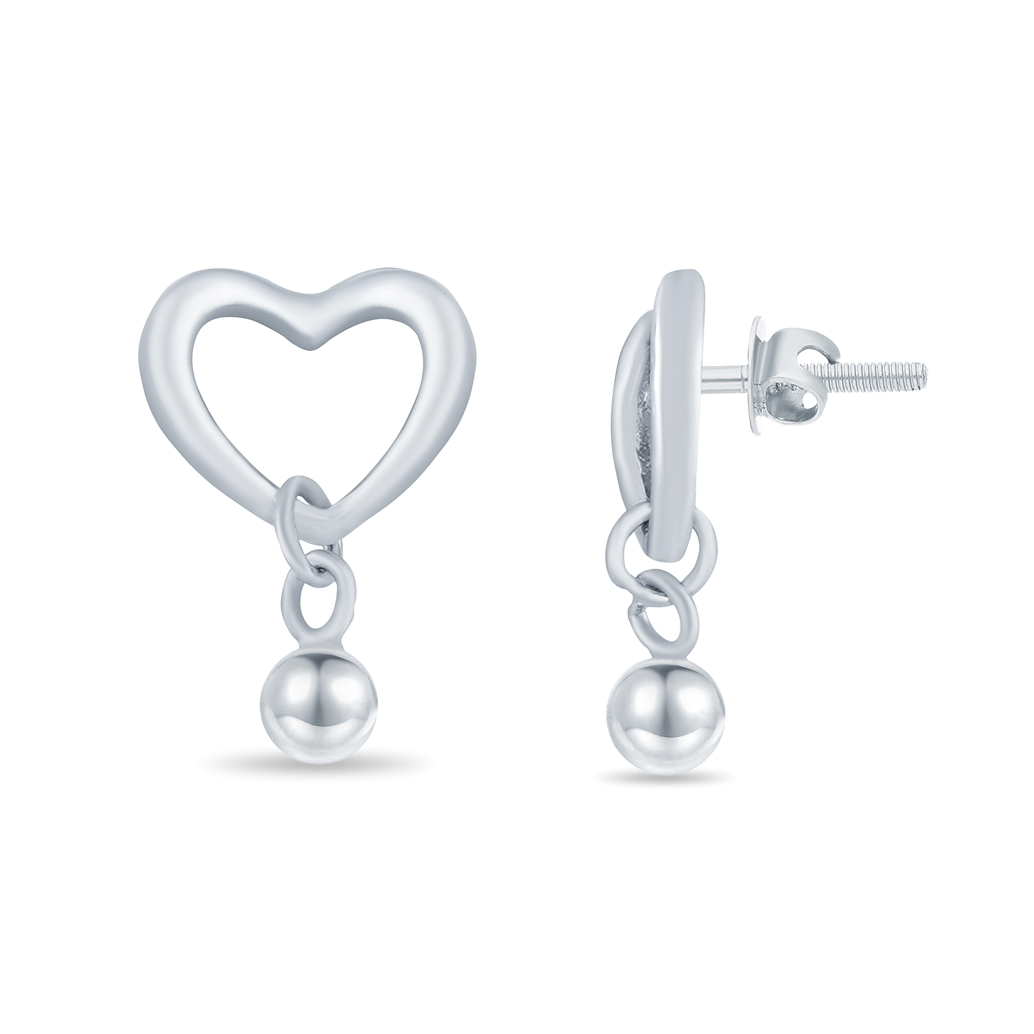 Tiny Heart Drop Sterling Silver Pair of Earring Rhodium