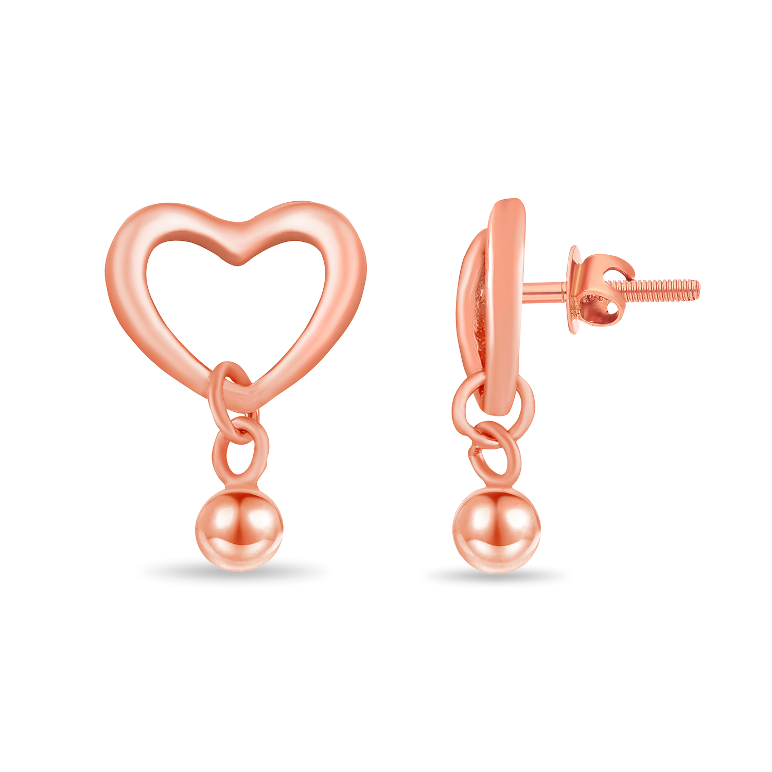Tiny Heart Drop Sterling Silver Pair of Earring Rose Gold