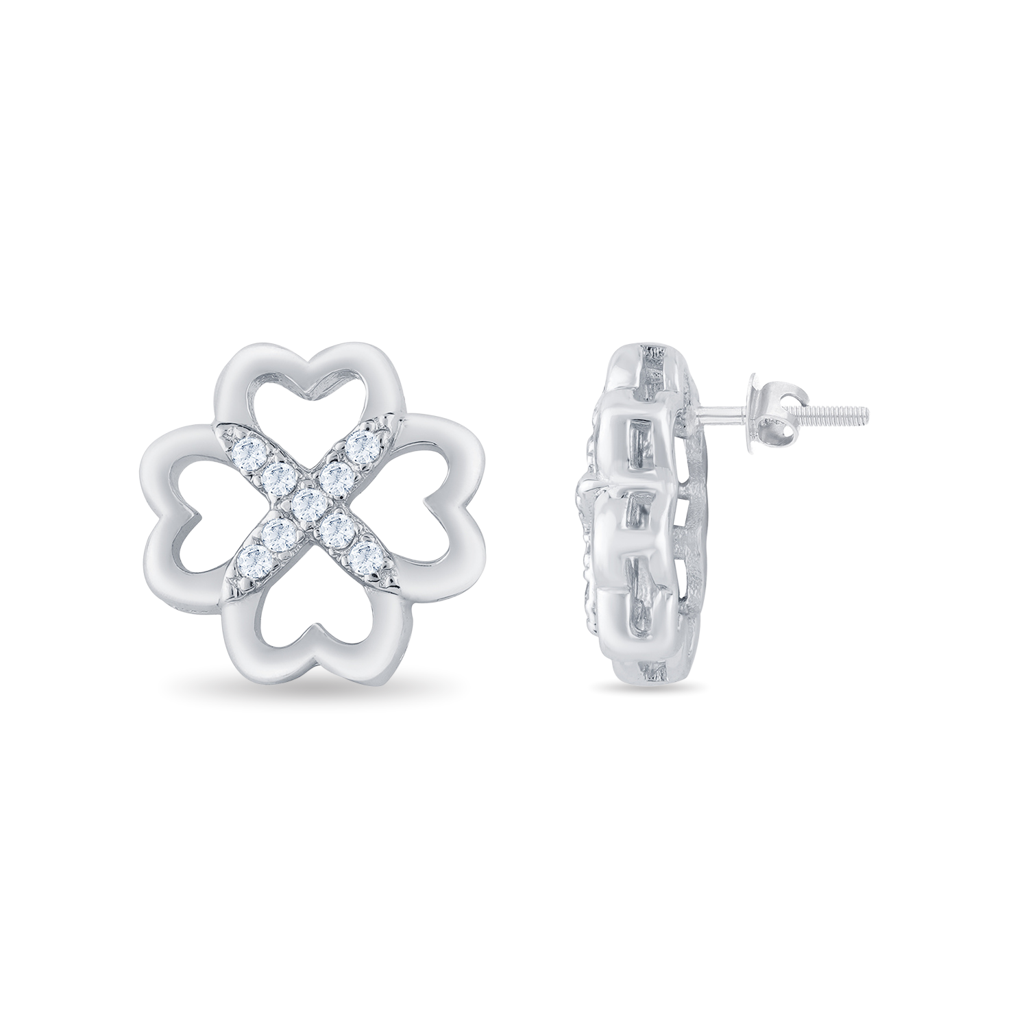 Floral Heart Stud Earring with Cubic Zirconia