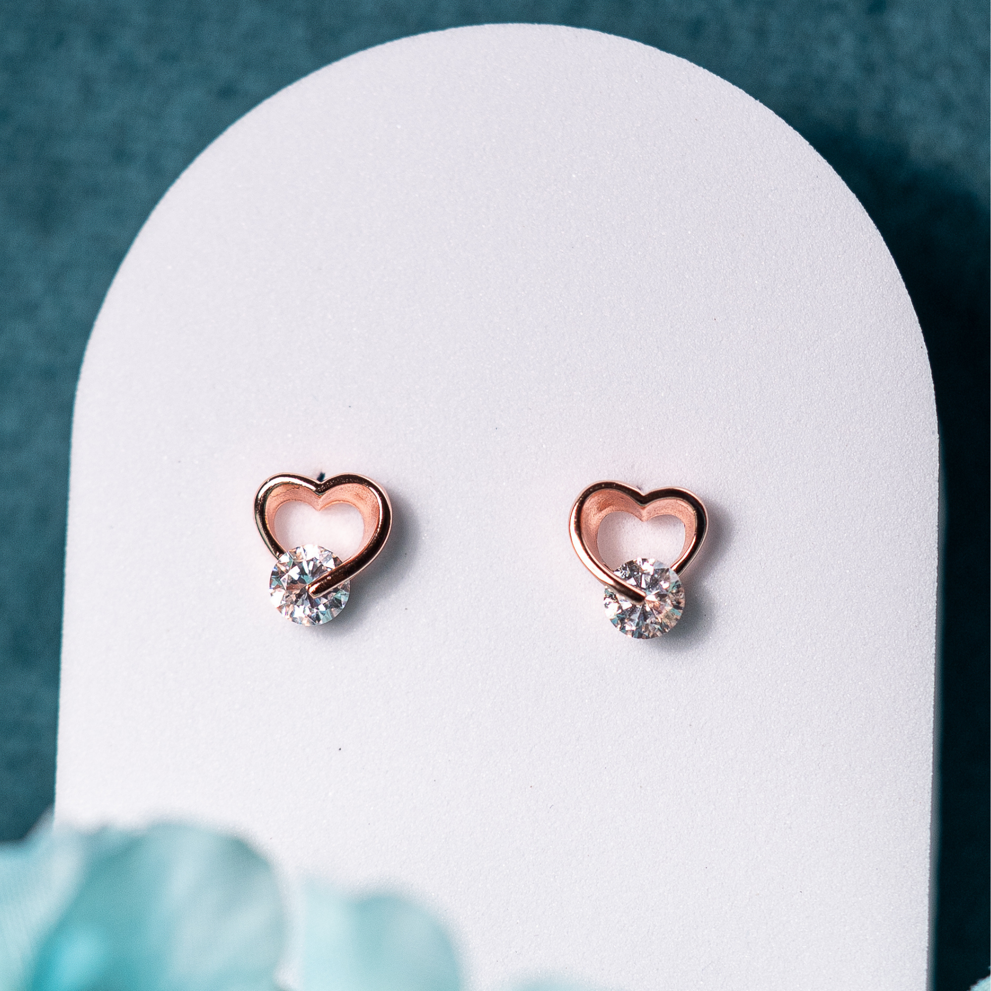 92.5 Sterling Silver Gleaming Cubic Zirconia Tiny Heart Stud Earrings