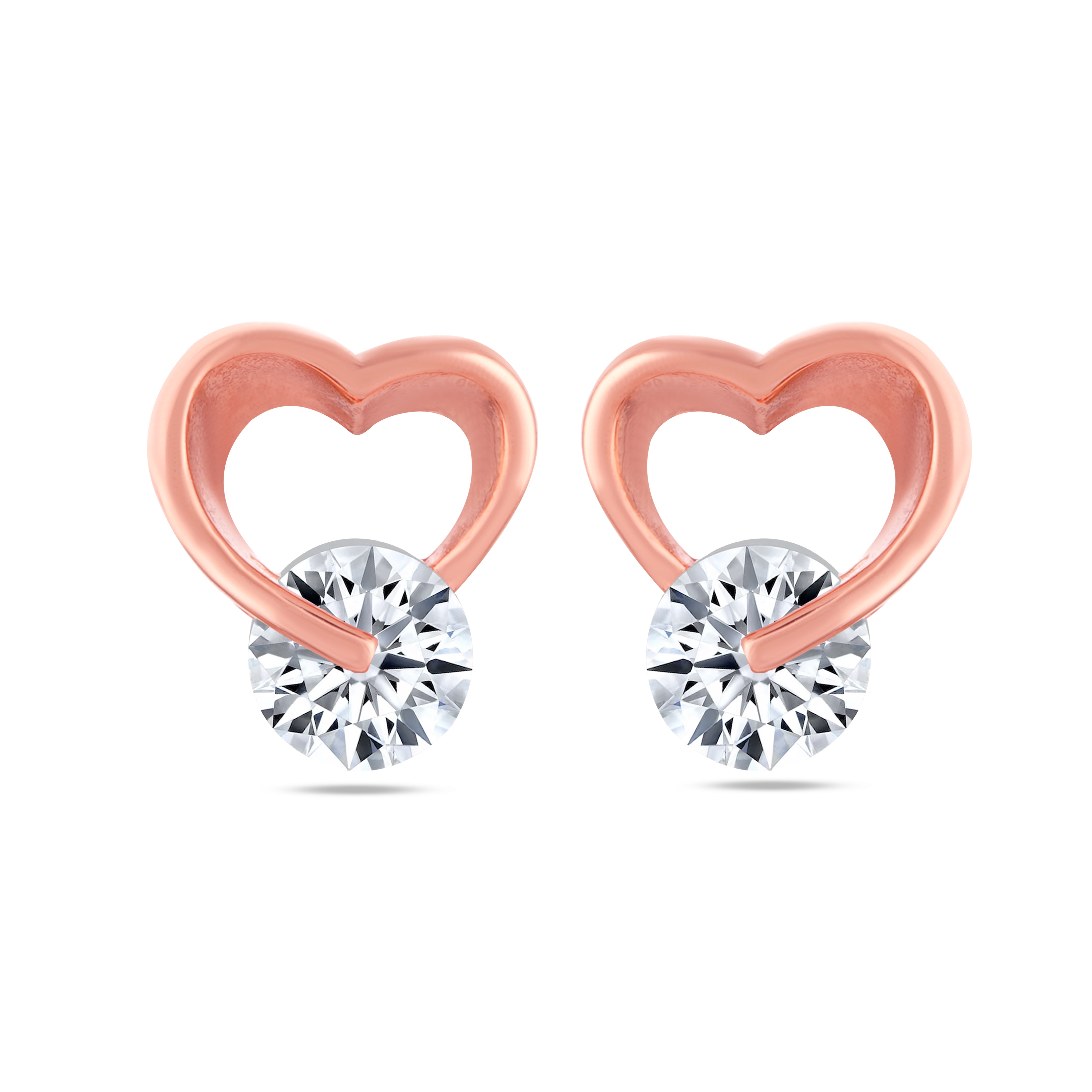 92.5 Sterling Silver Gleaming Cubic Zirconia Tiny Heart Stud Earrings