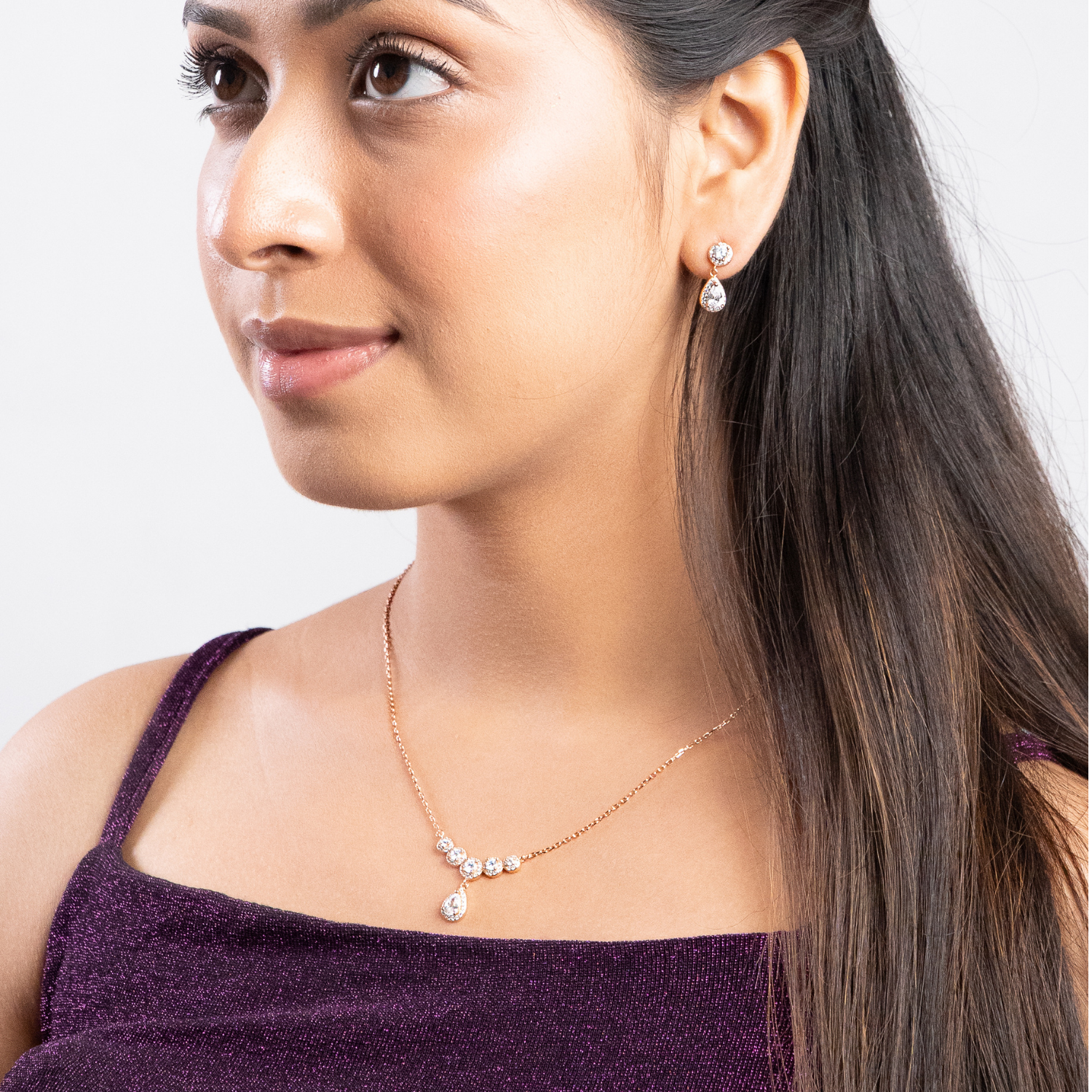 Sterling Silver Water Drop Cubic Zirconia Necklace Set