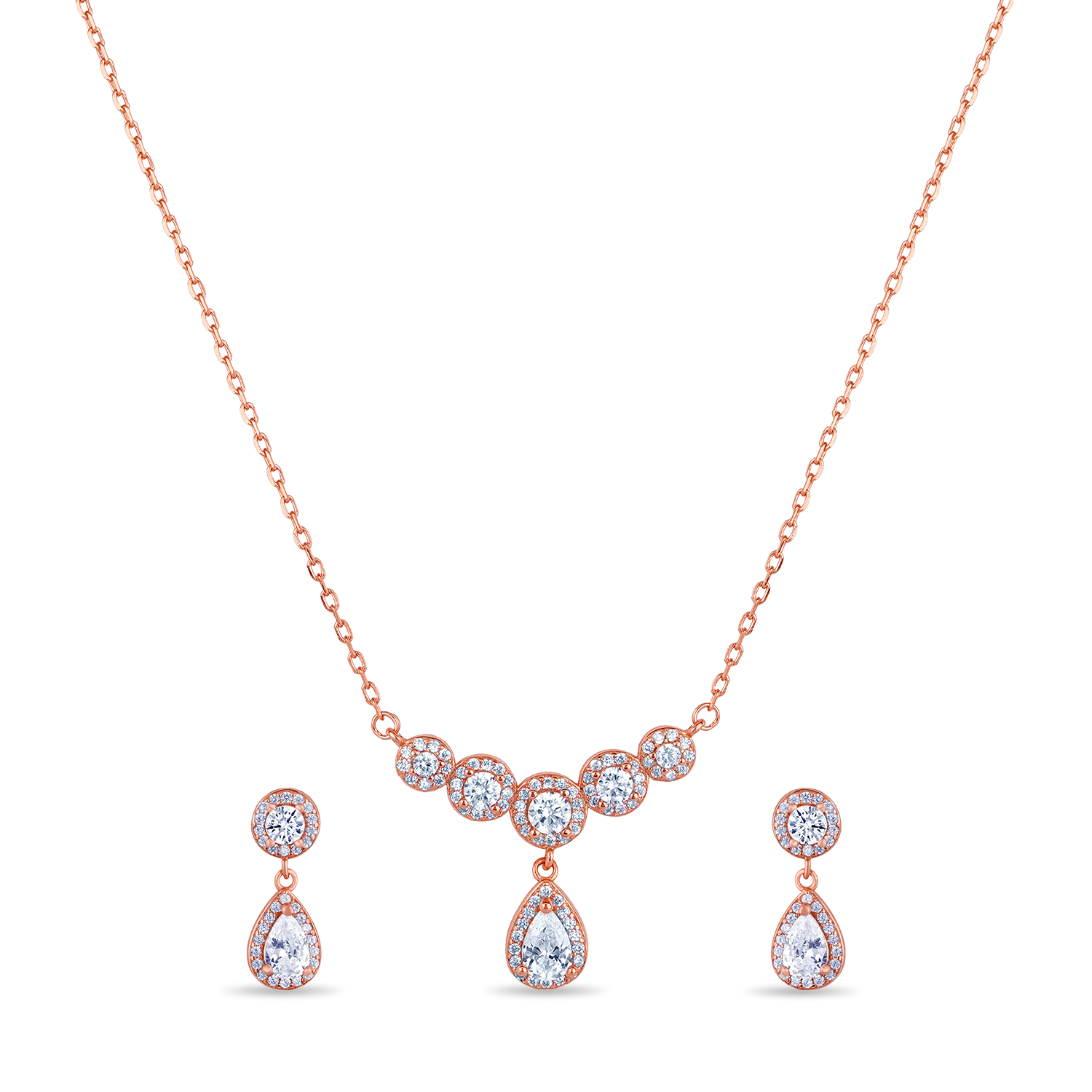 Sterling Silver Water Drop Cubic Zirconia Necklace Set