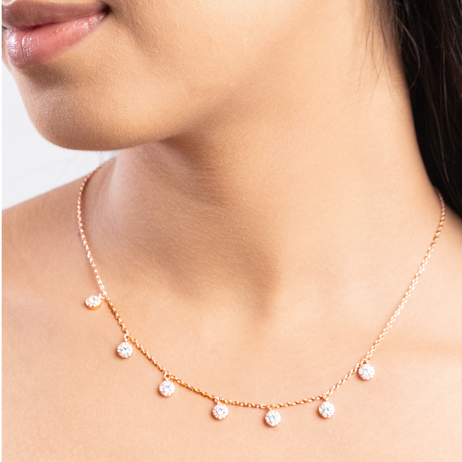 Rose Gold Round Charms Necklace Set