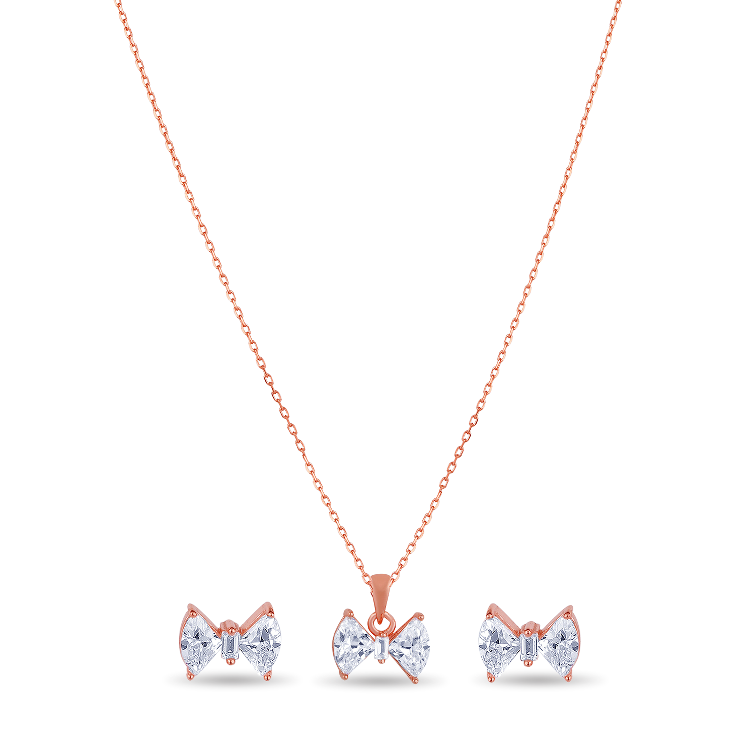 Tiny Bow Sterling Silver Pendant Set