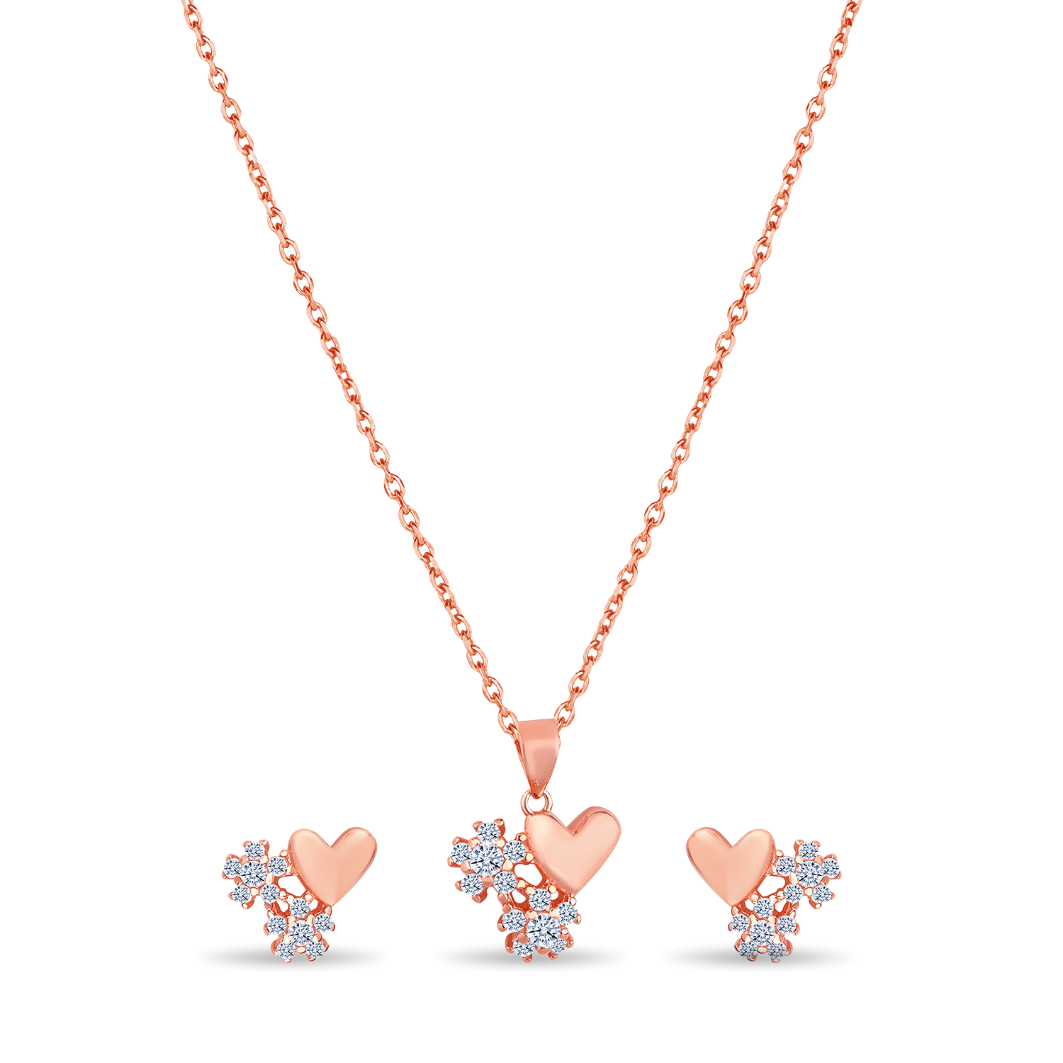 Floral Heart Rose Gold Pendant Set
