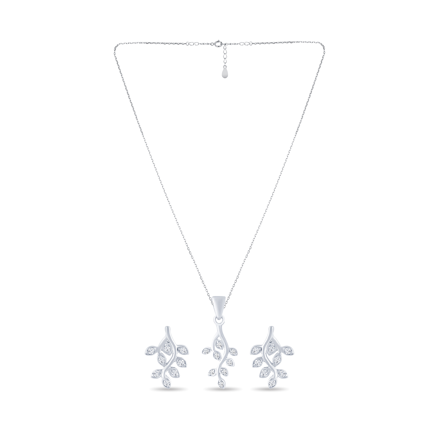 925 Sterling Silver CZ Leaf Pendant Set