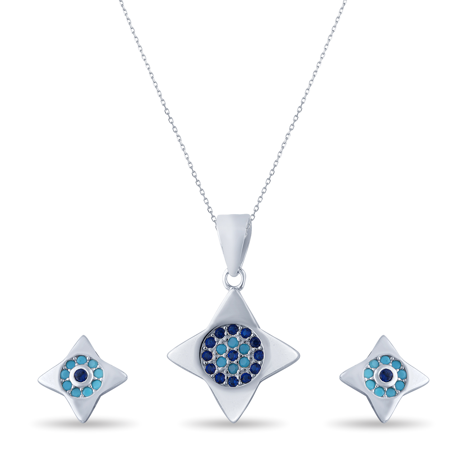 Silver Round Cubic Zirconia Necklace Set