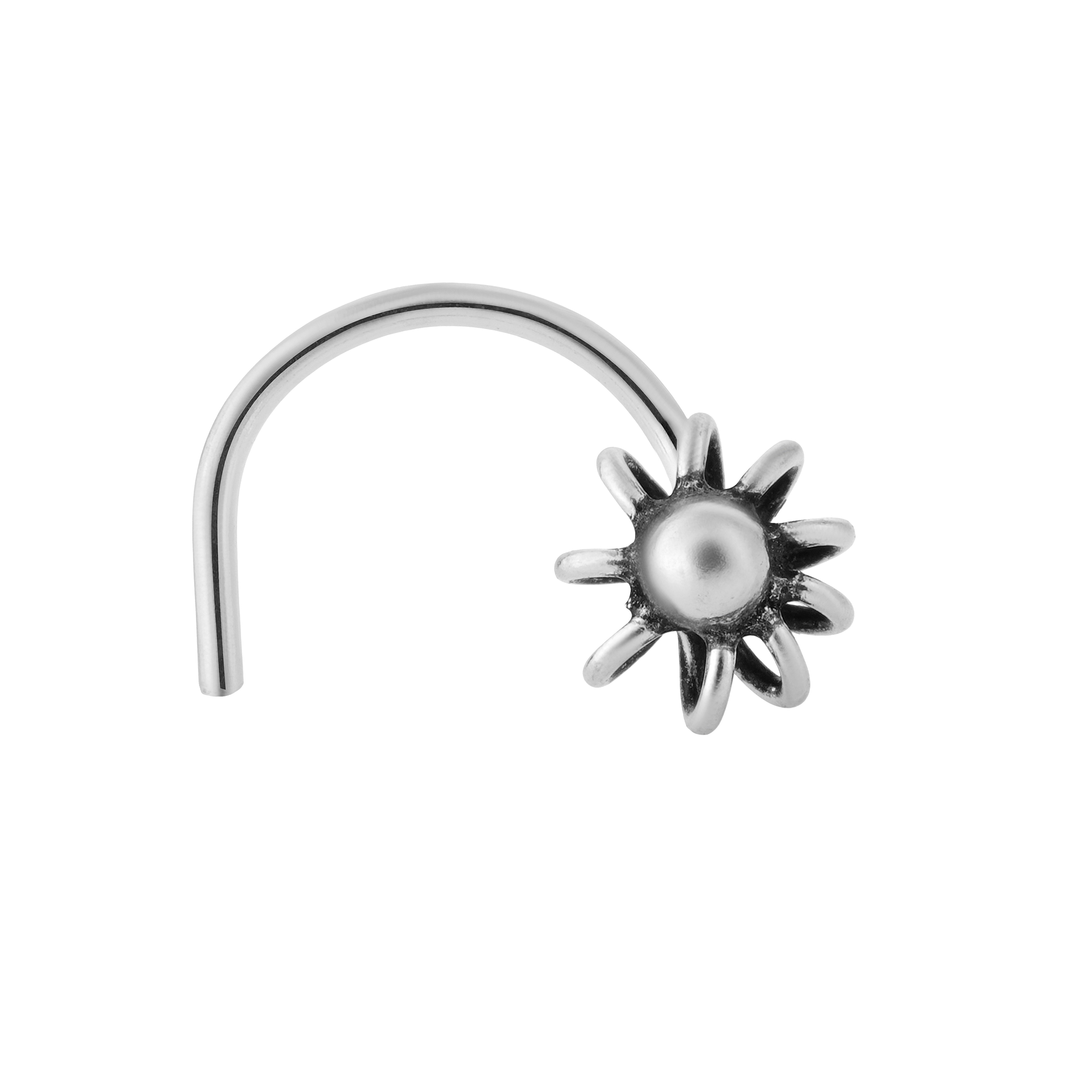 92.5 Sterling Pure Silver (Chandi) Oxidised Floral Nose Pin