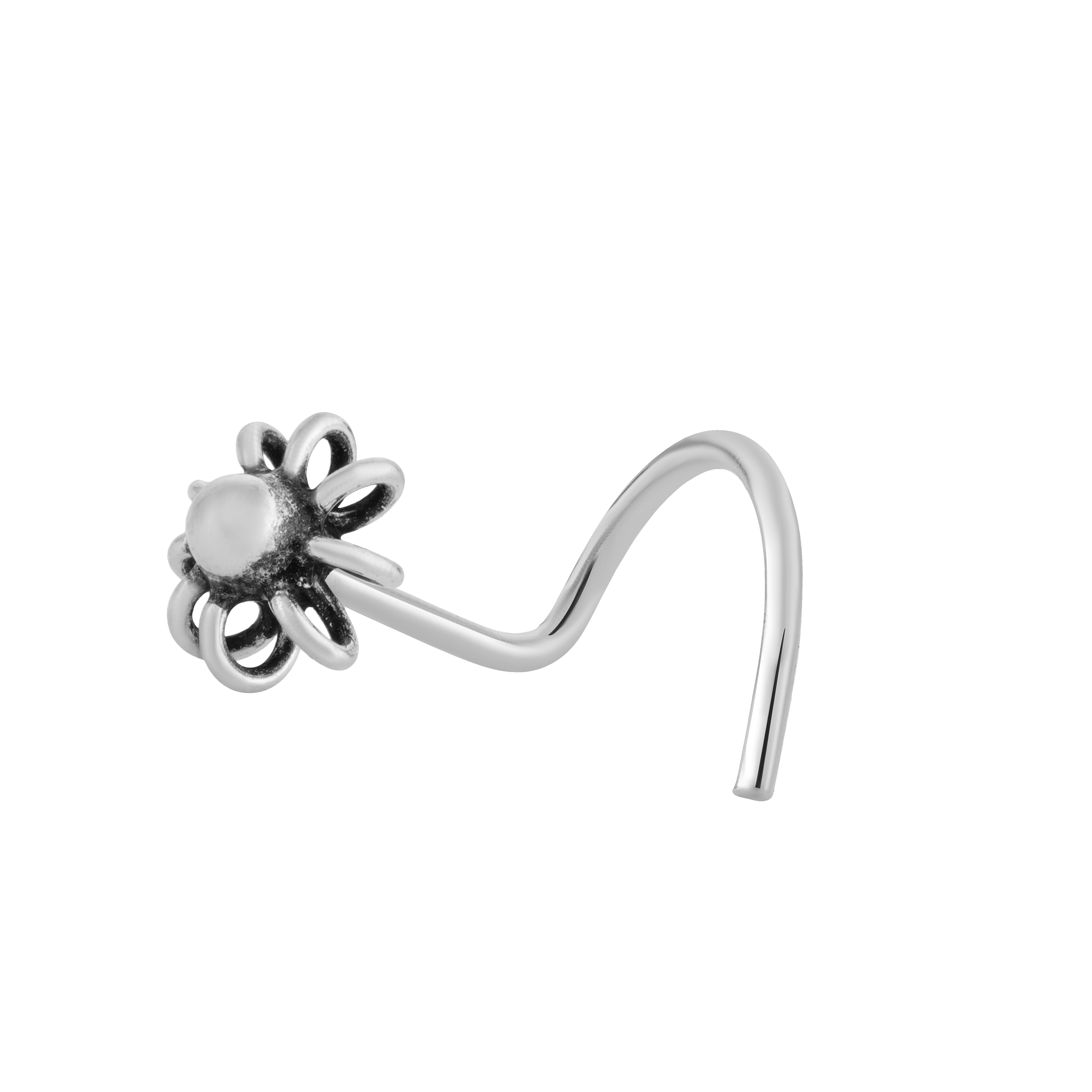 92.5 Sterling Pure Silver (Chandi) Oxidised Floral Nose Pin