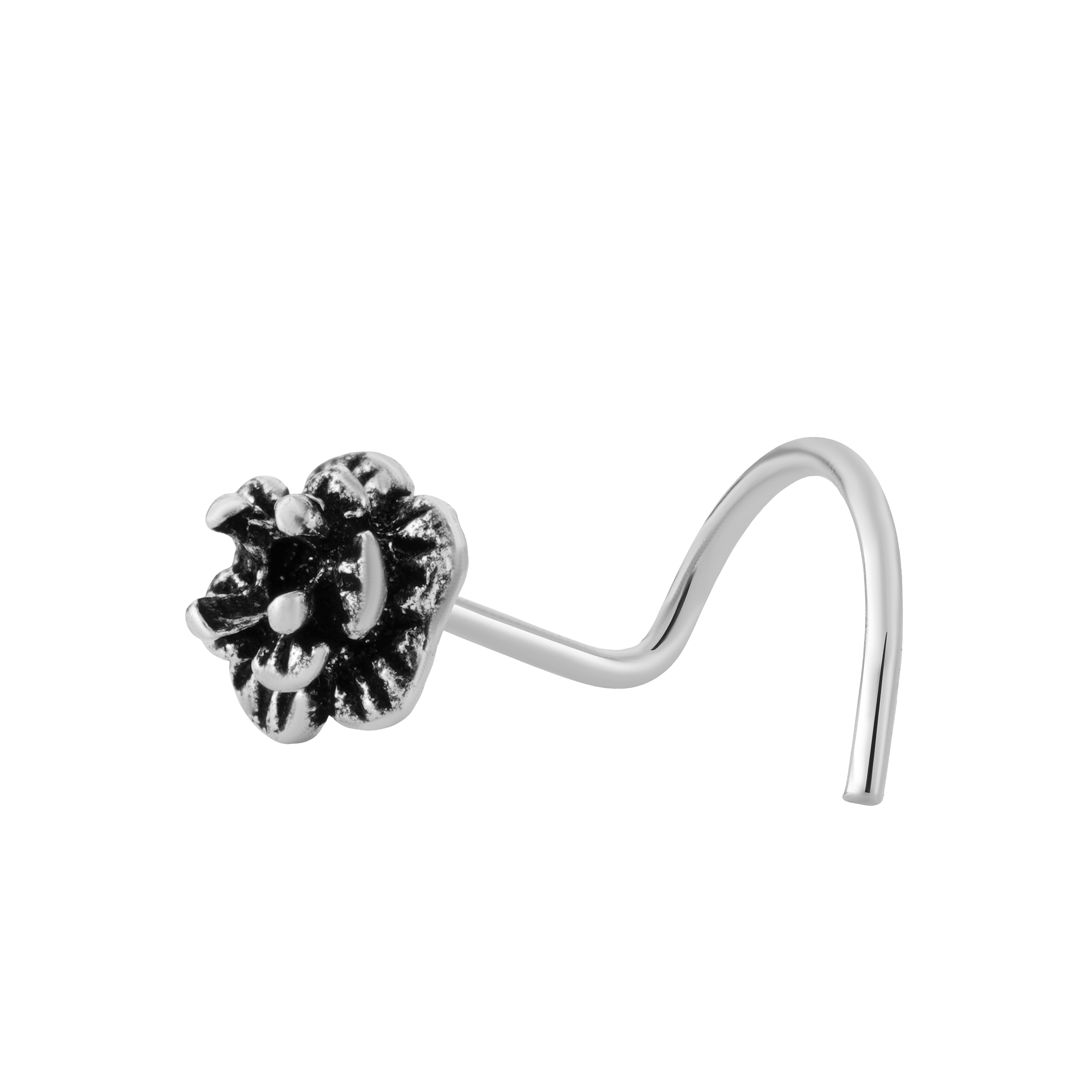 92.5 Sterling Pure Silver (Chandi) Oxidised Floral Nose Pin