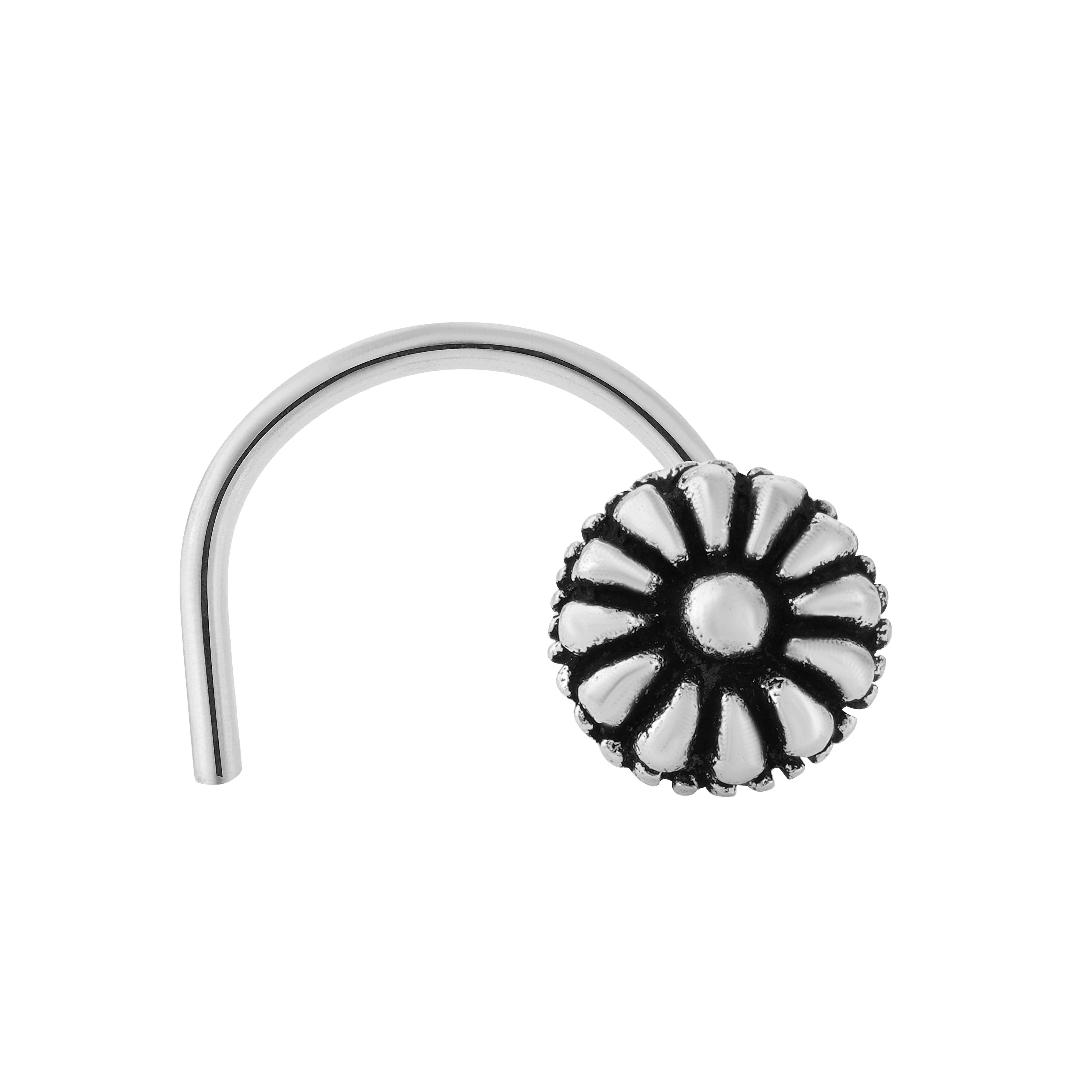 92.5 Sterling Pure Silver (Chandi) Oxidised Floral Nose Pin