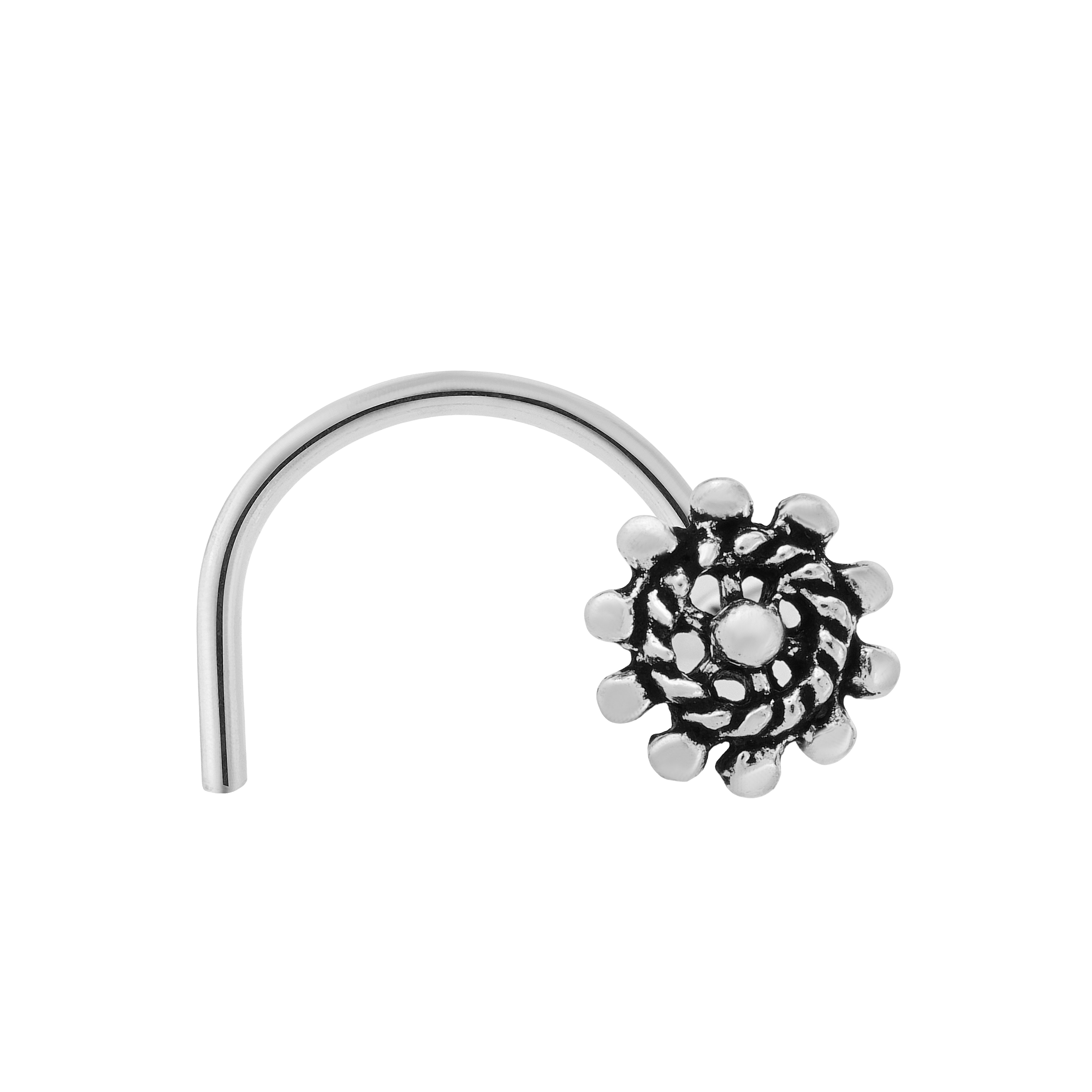 92.5 Sterling Pure Silver (Chandi) Oxidised Floral Nose Pin