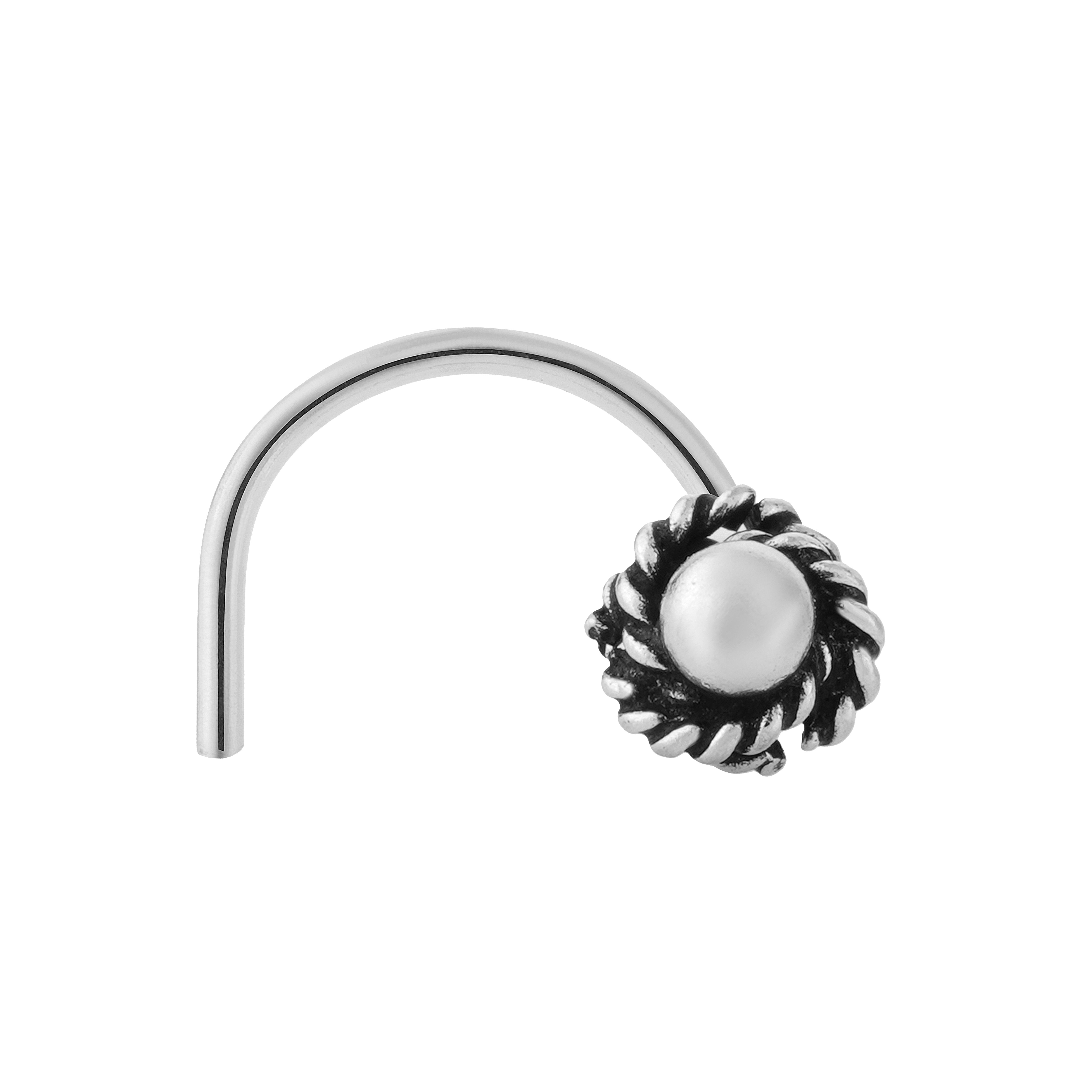 92.5 Sterling Pure Silver (Chandi) Oxidised Floral Nose Pin