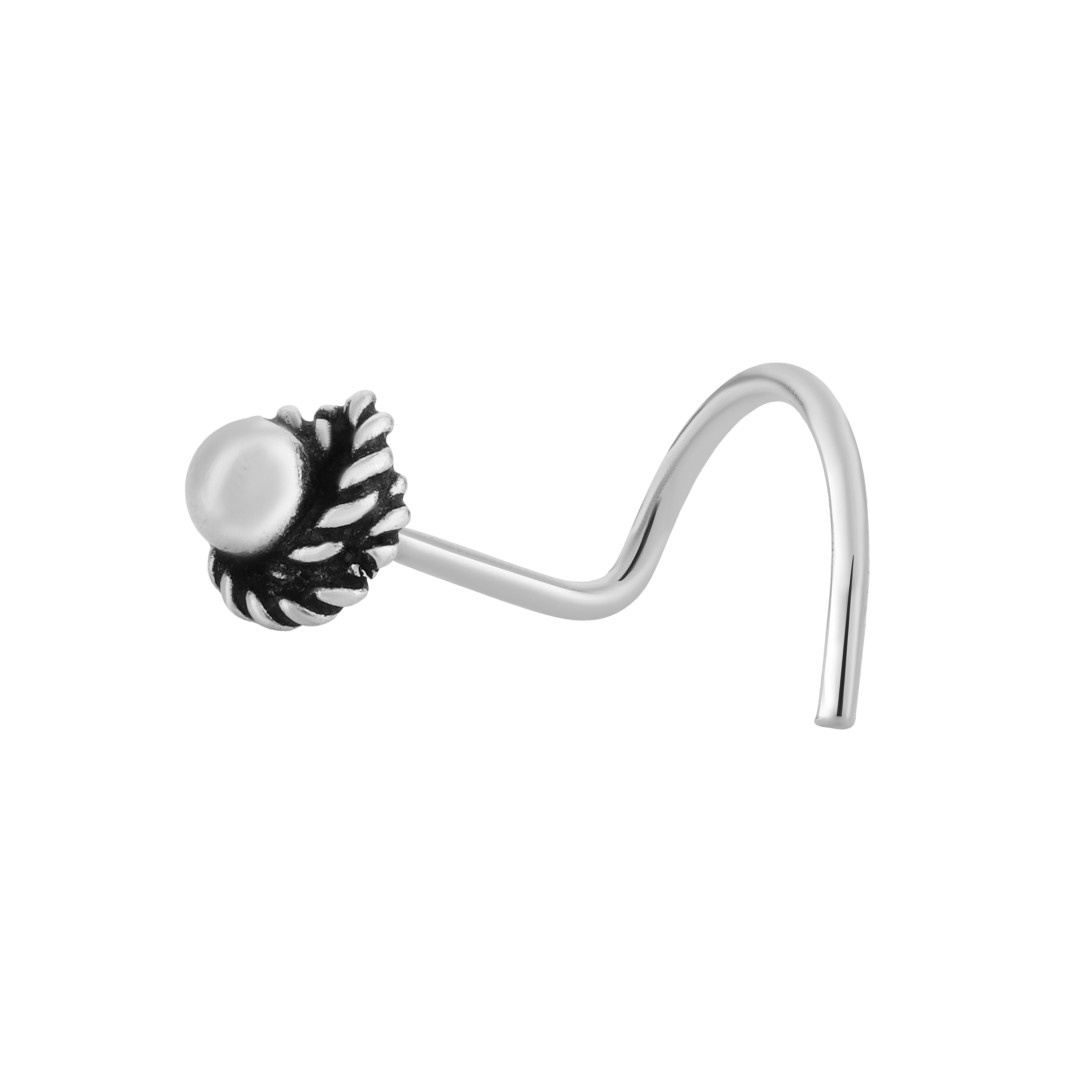 92.5 Sterling Pure Silver (Chandi) Oxidised Floral Nose Pin
