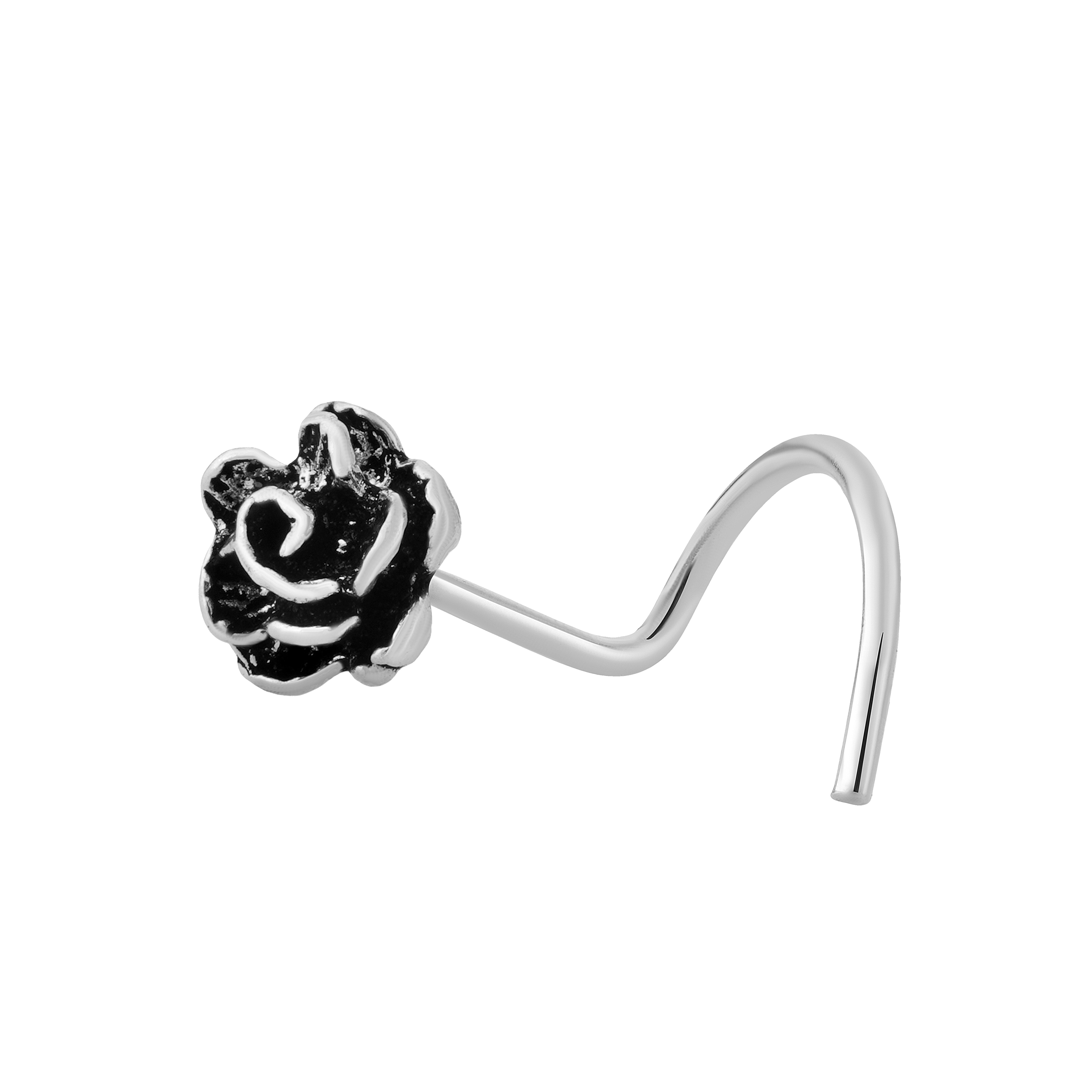 92.5 Sterling Pure Silver (Chandi) Oxidised Floral Nose Pin