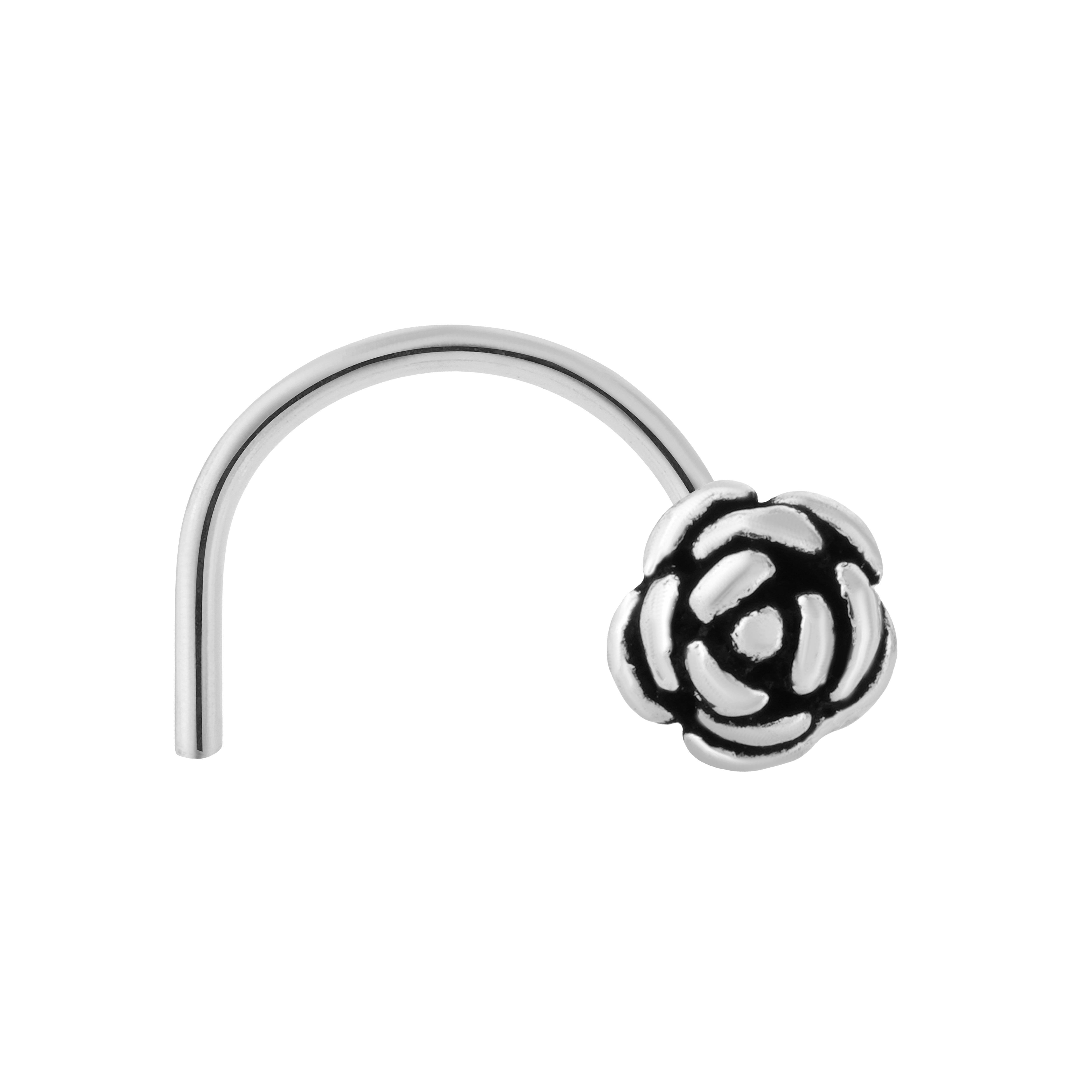 92.5 Sterling Pure Silver (Chandi) Oxidised Floral Nose Pin
