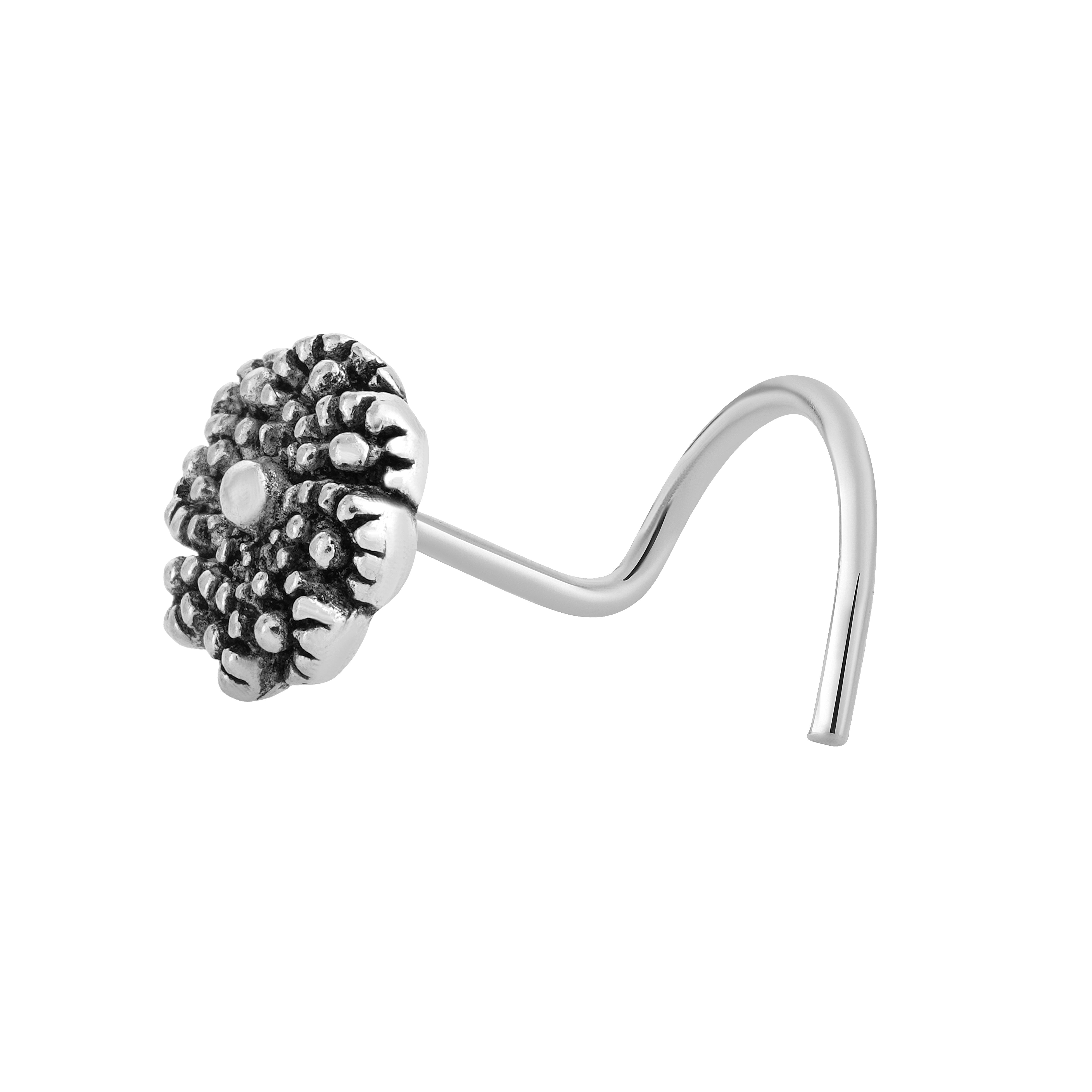 92.5 Sterling Pure Silver (Chandi) Oxidised Floral Nose Pin