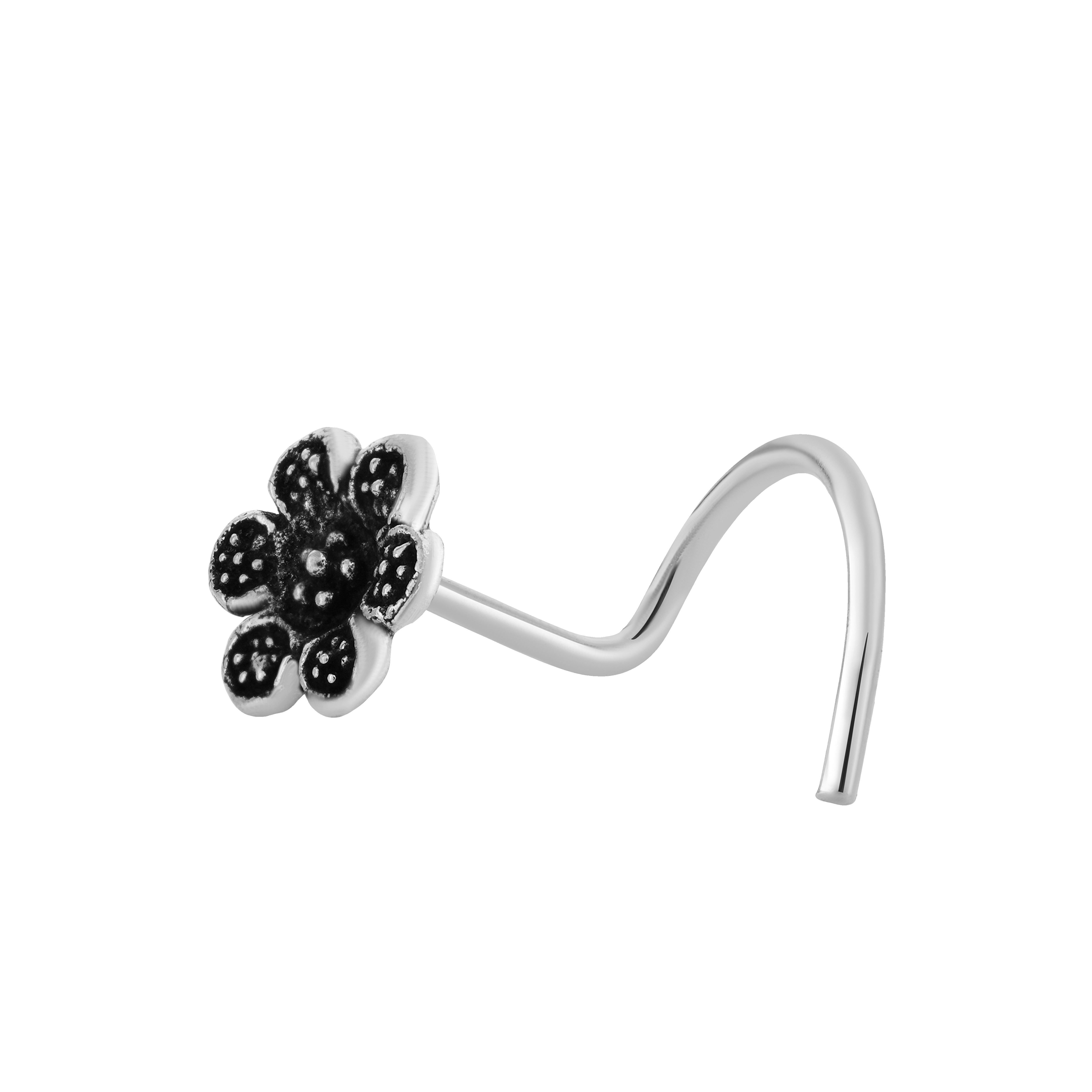 92.5 Sterling Pure Silver (Chandi) Oxidised Floral Nose Pin