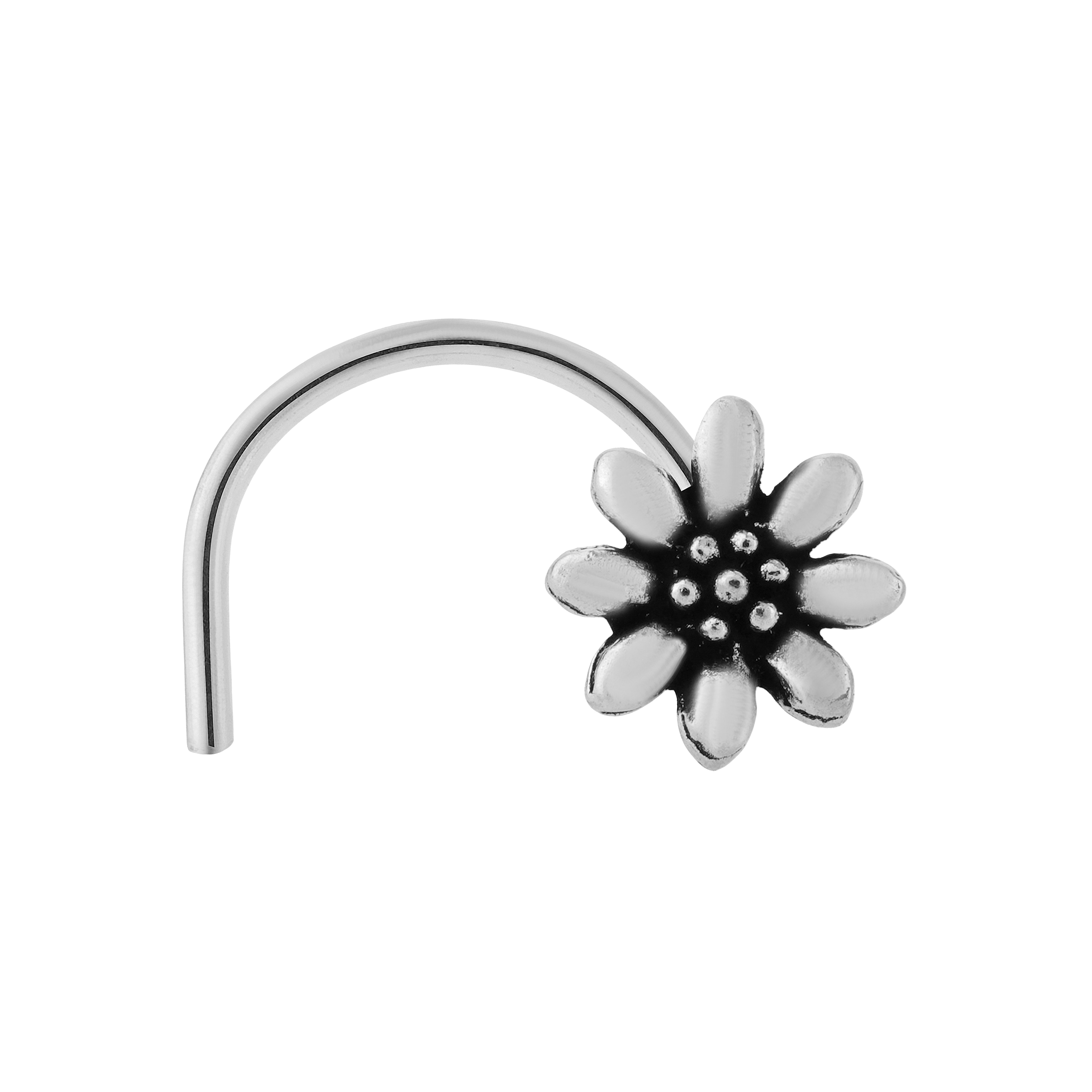 92.5 Sterling Pure Silver (Chandi) Oxidised Floral Nose Pin