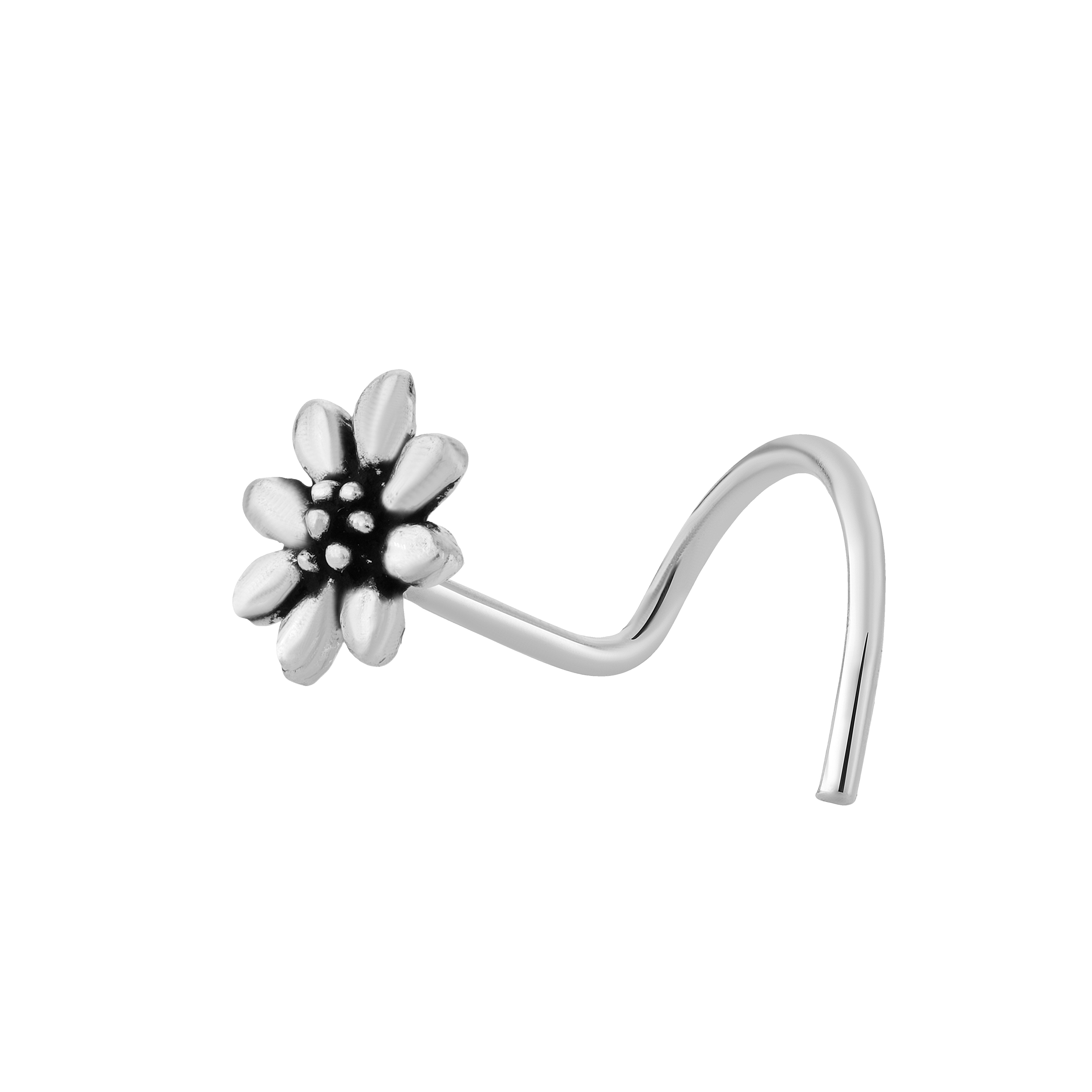 92.5 Sterling Pure Silver (Chandi) Oxidised Floral Nose Pin