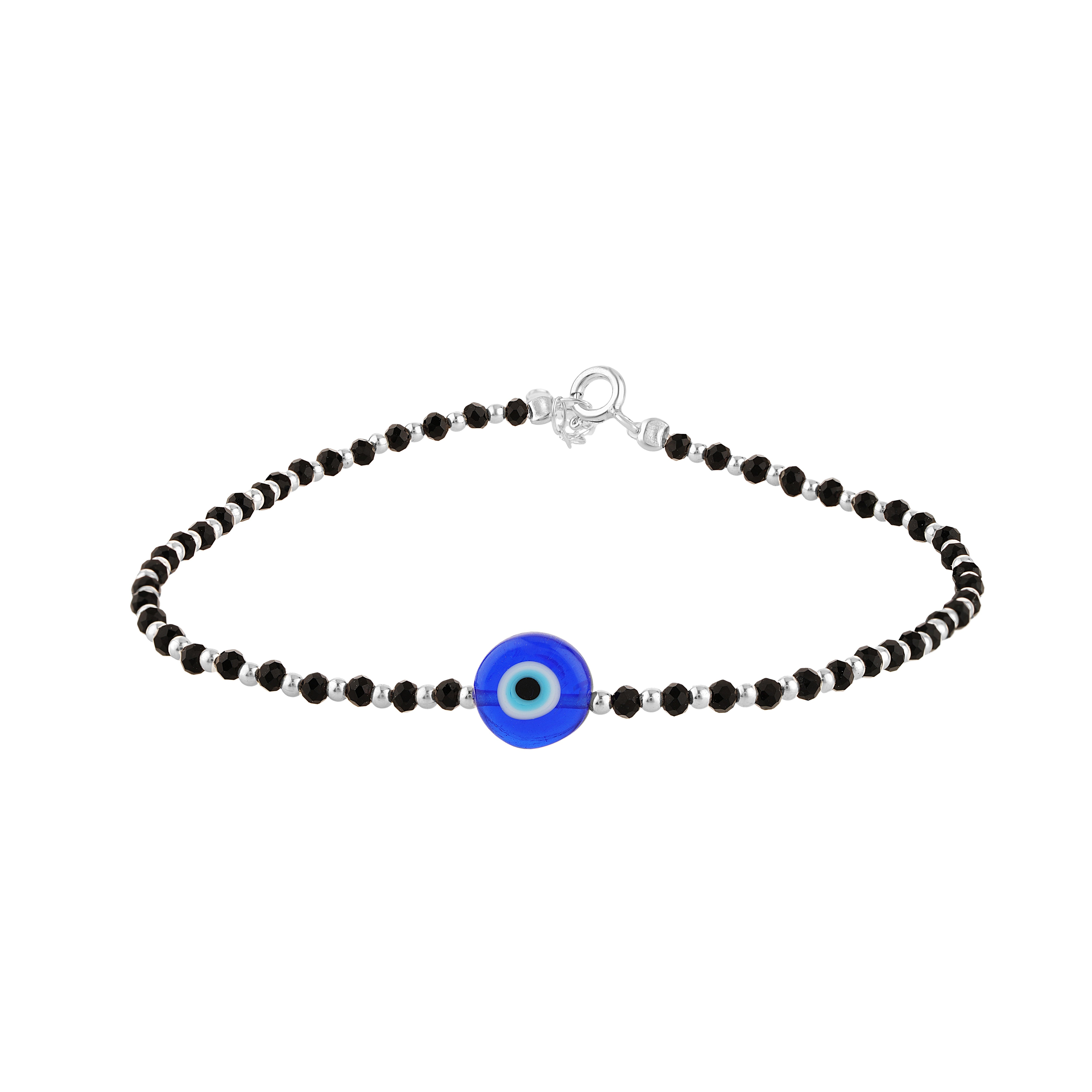 92.5 Sterling Pure Silver (Chandi) Pair of Black Nazariya Evil Eye Payal