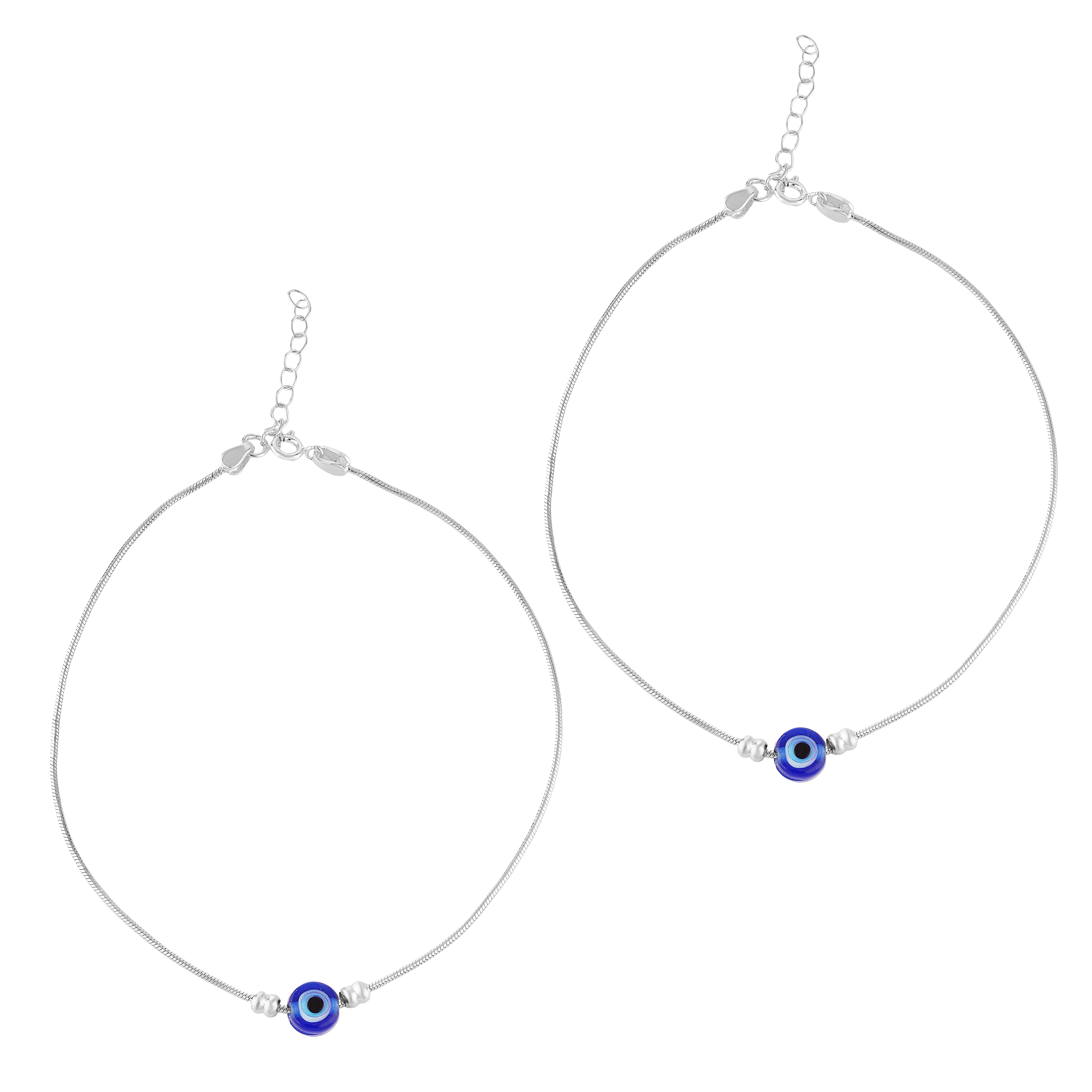 92.5 Sterling Pure Silver (Chandi) Pair of Nazariya Evil Eye Payal