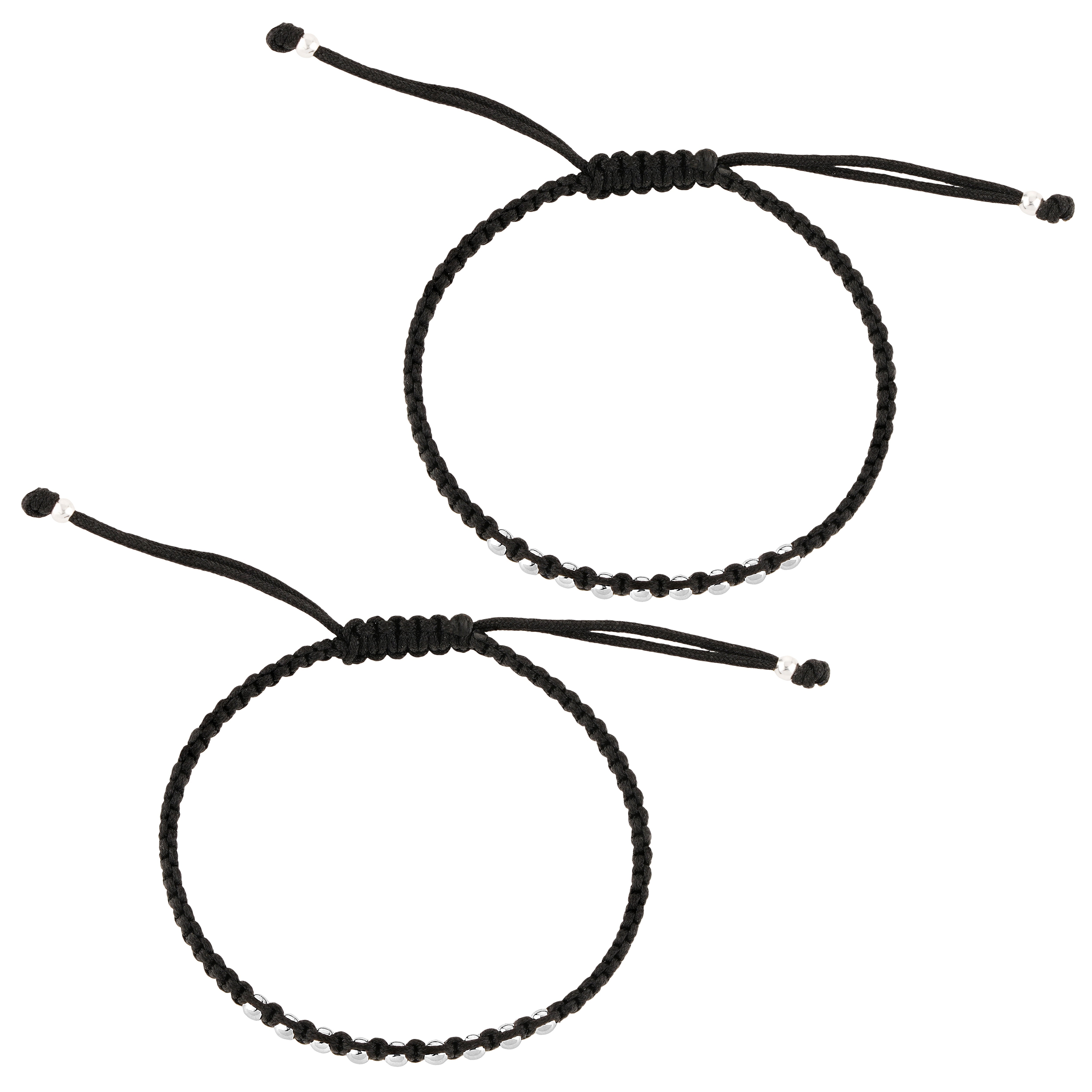 92.5 Sterling Pure Silver (Chandi) Pair of Adjustable Thread Nazariya Bracelet With Silver Balls