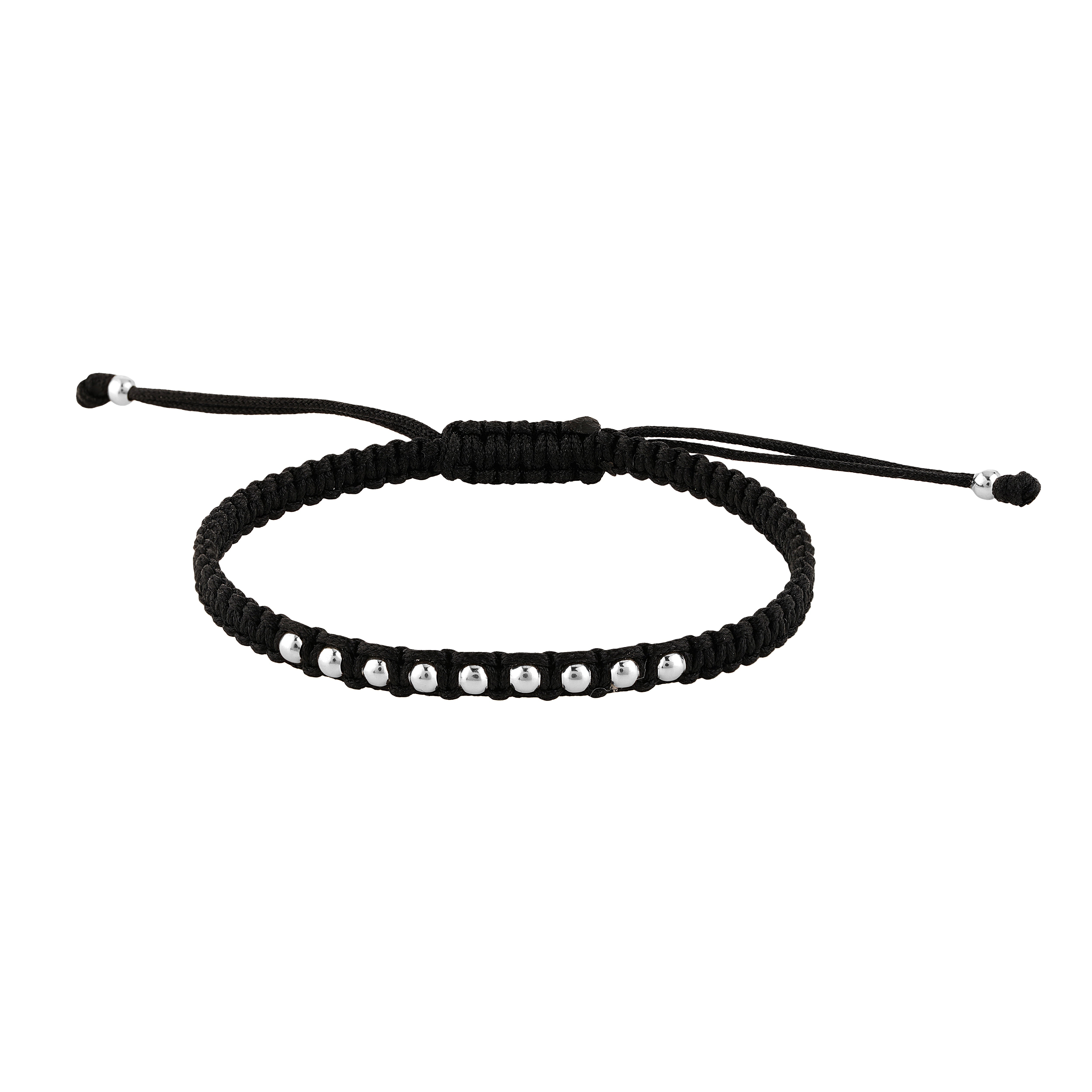 92.5 Sterling Pure Silver (Chandi) Adjustable Thread Nazariya Bracelet With Silver Balls