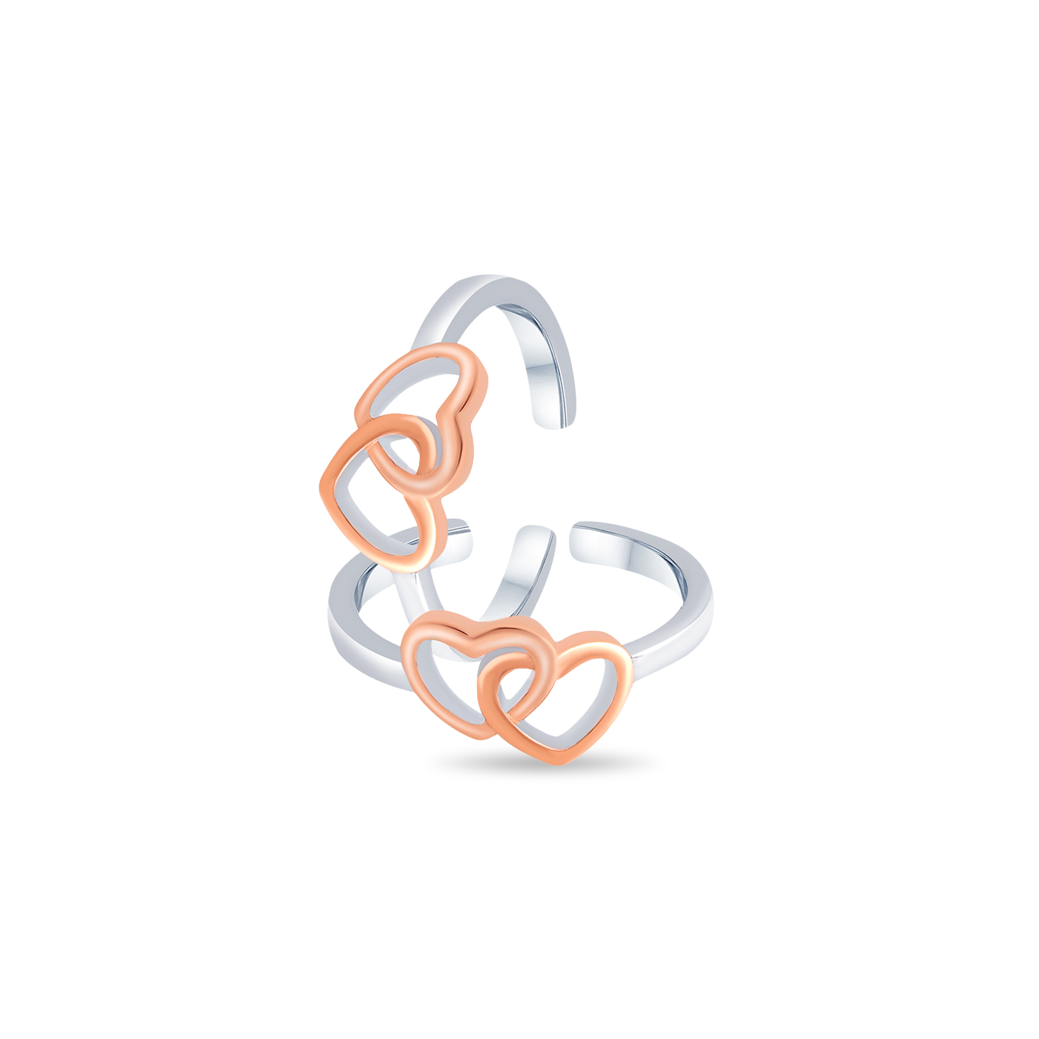 Sterling Silver Pair of Adjustable Rosegold Dual Heart Toe Rings